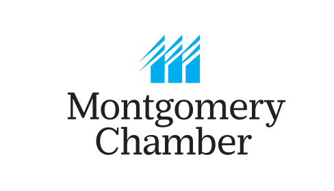 Montgomery Chamber logo with blue stylized buildings and black text.