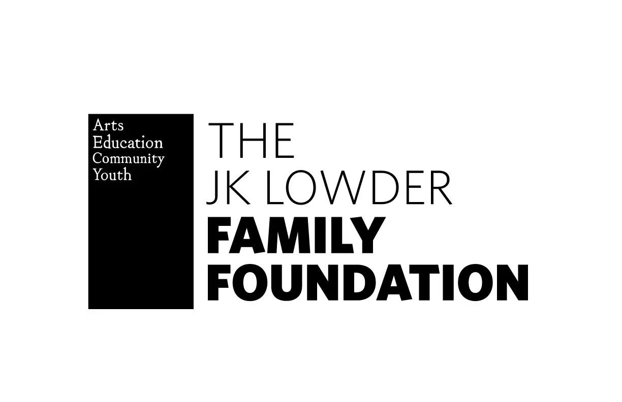 Logo for the JK Lowder Family Foundation with words Arts, Education, Community, Youth in a black rectangle, and the foundation's name in bold and regular text.