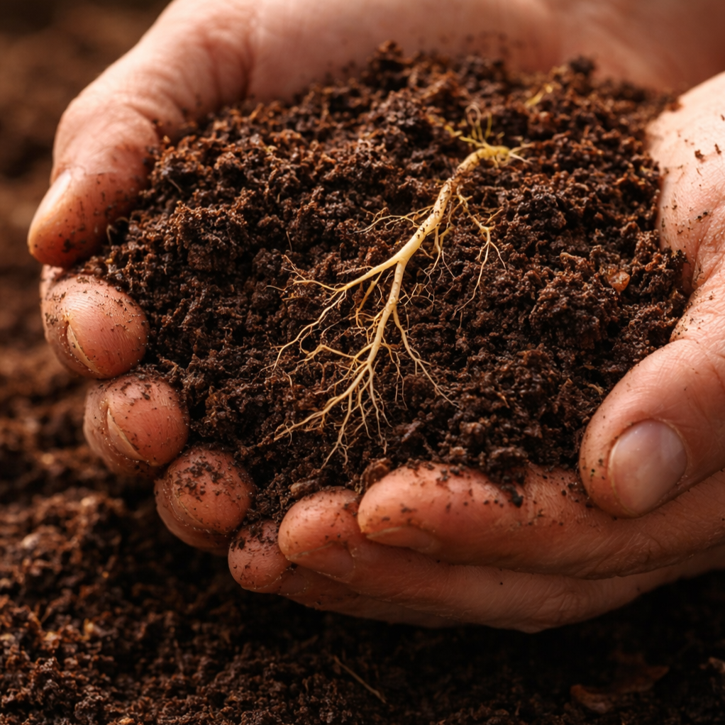 Engage3P Why Detective approach: hands examining soil and roots showing diagnostic methodology. We find root causes across People Process Platform, not symptoms. Respectfully push back when loudest voice isn't the real problem.