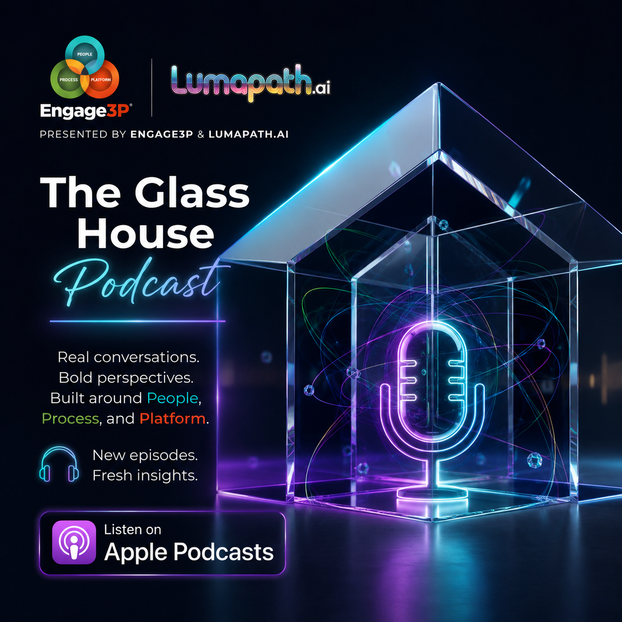 The Glass House podcast by Engage3P and Lumapath.ai - bold conversations on organizational transformation across People, Process, and Platform, closing the embedded to embodied gap in change and leadership