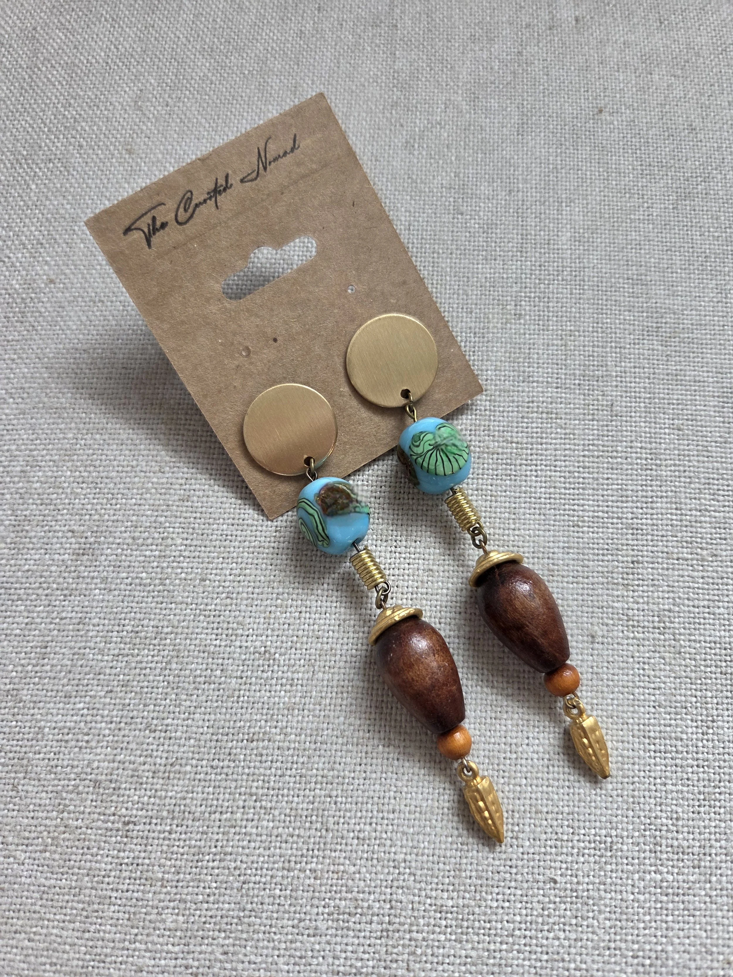 Retro wood drops with czech glass orb