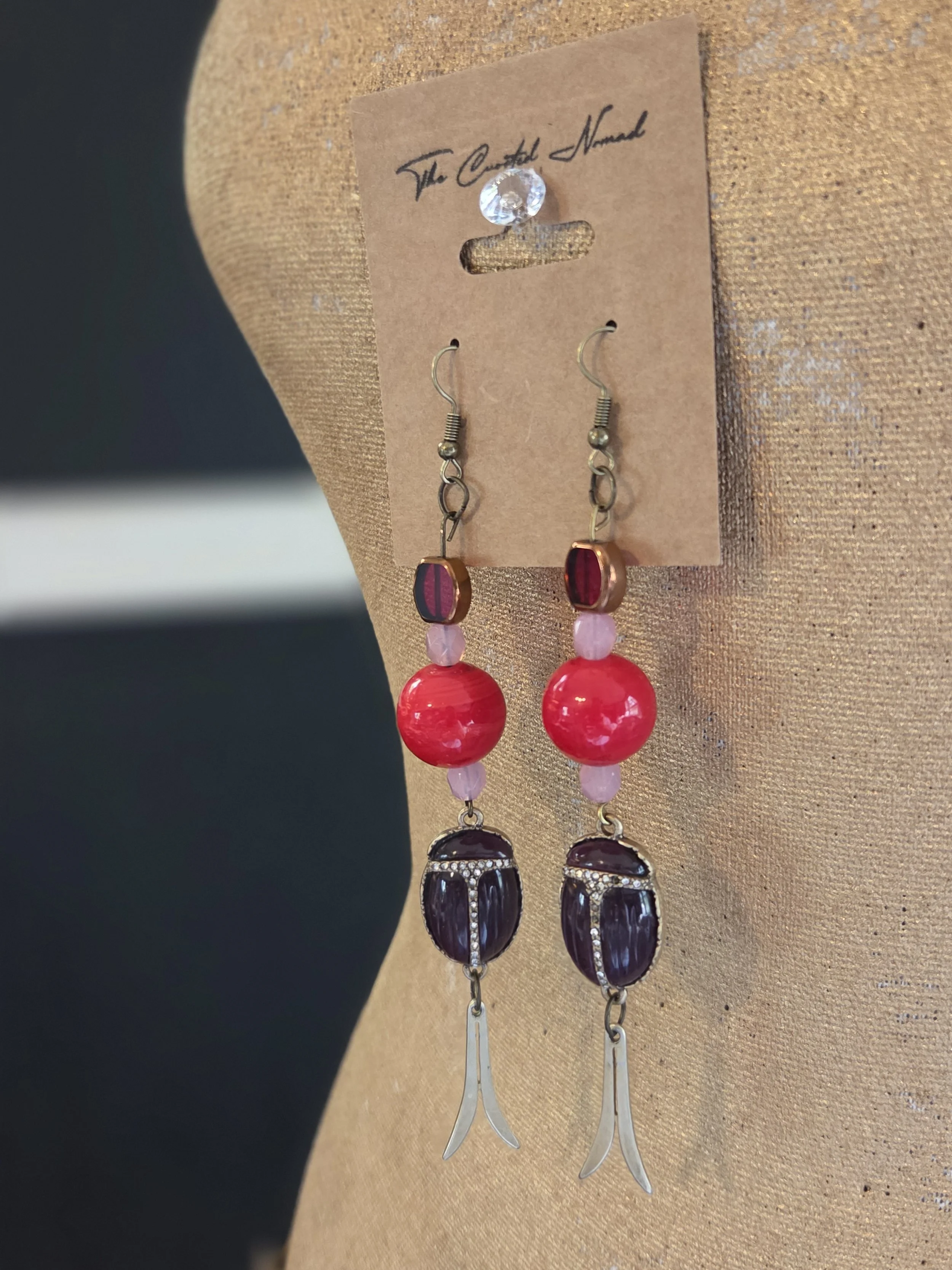 Vintage Cabi Ruby Scarabs with Czech Glass Beads