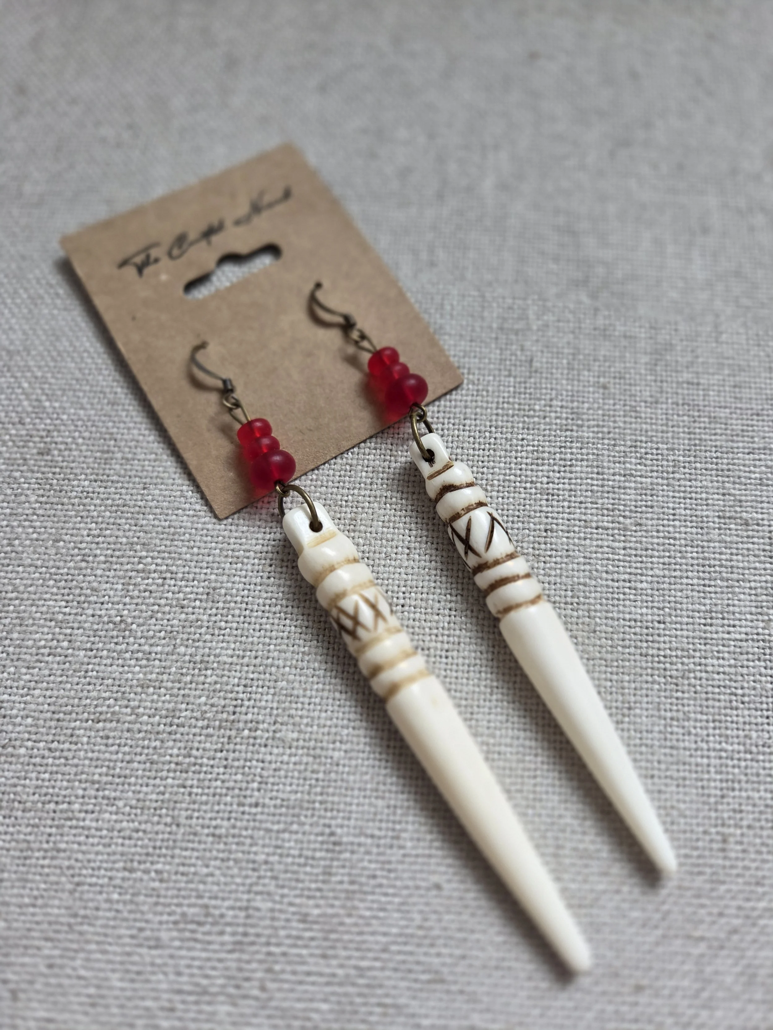 Etched bone drops with frosted czech glass