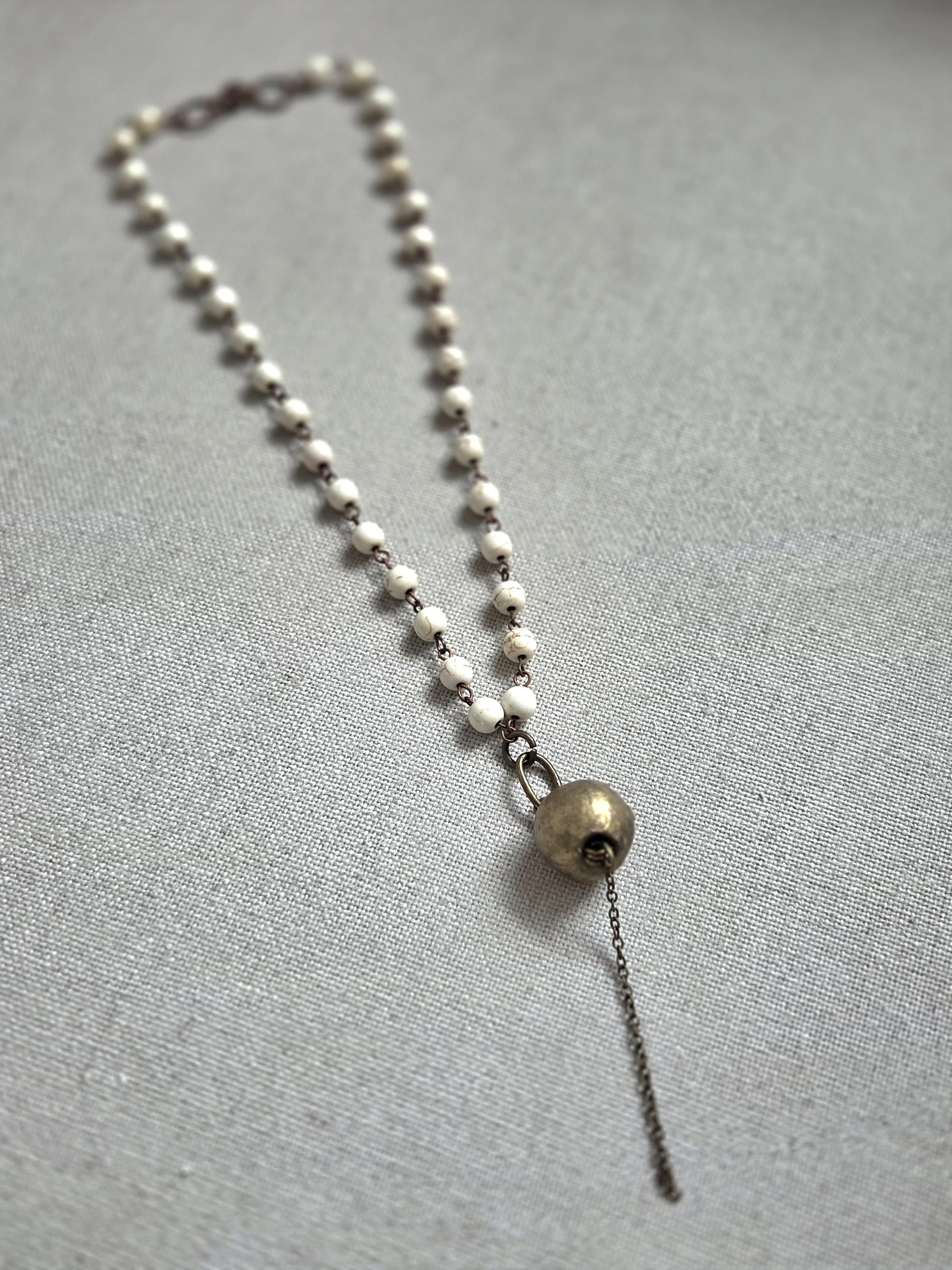 Vintage stone and brass lanyard