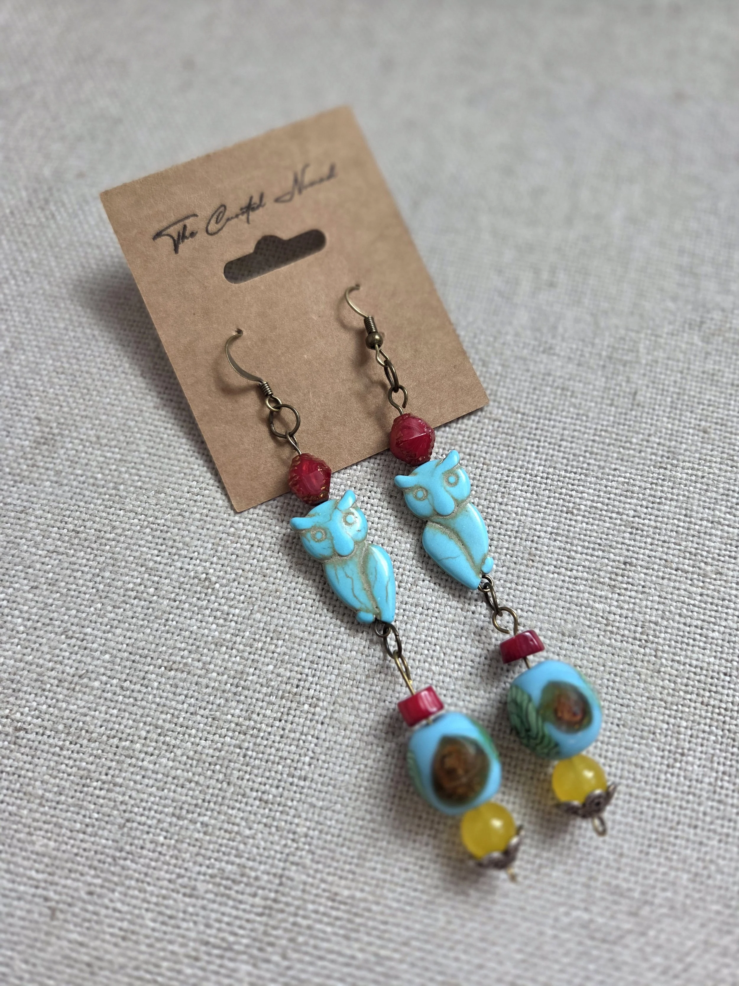 Red Coral with owl and czech orbs