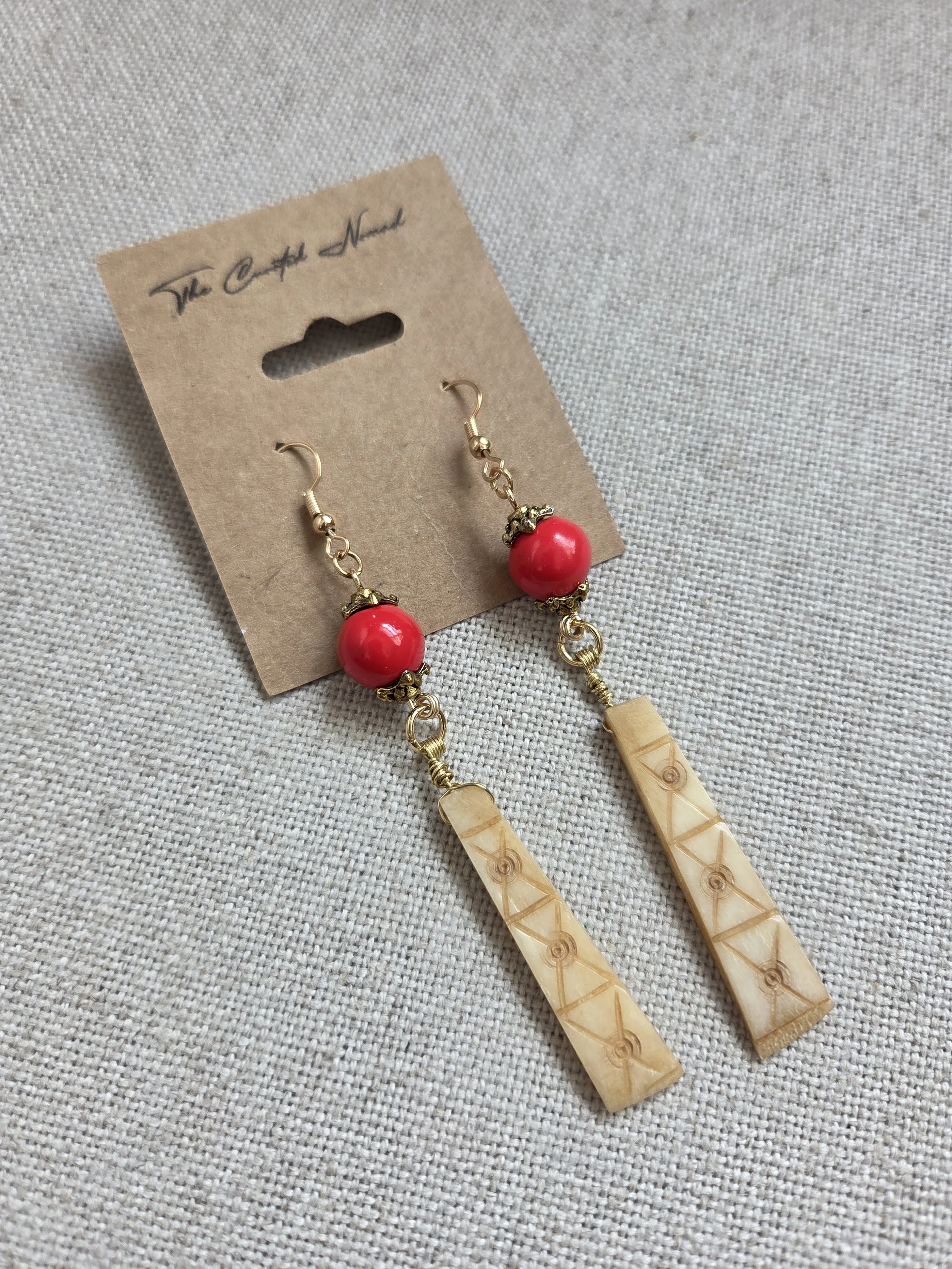 Vintage etched bone with gold crowns