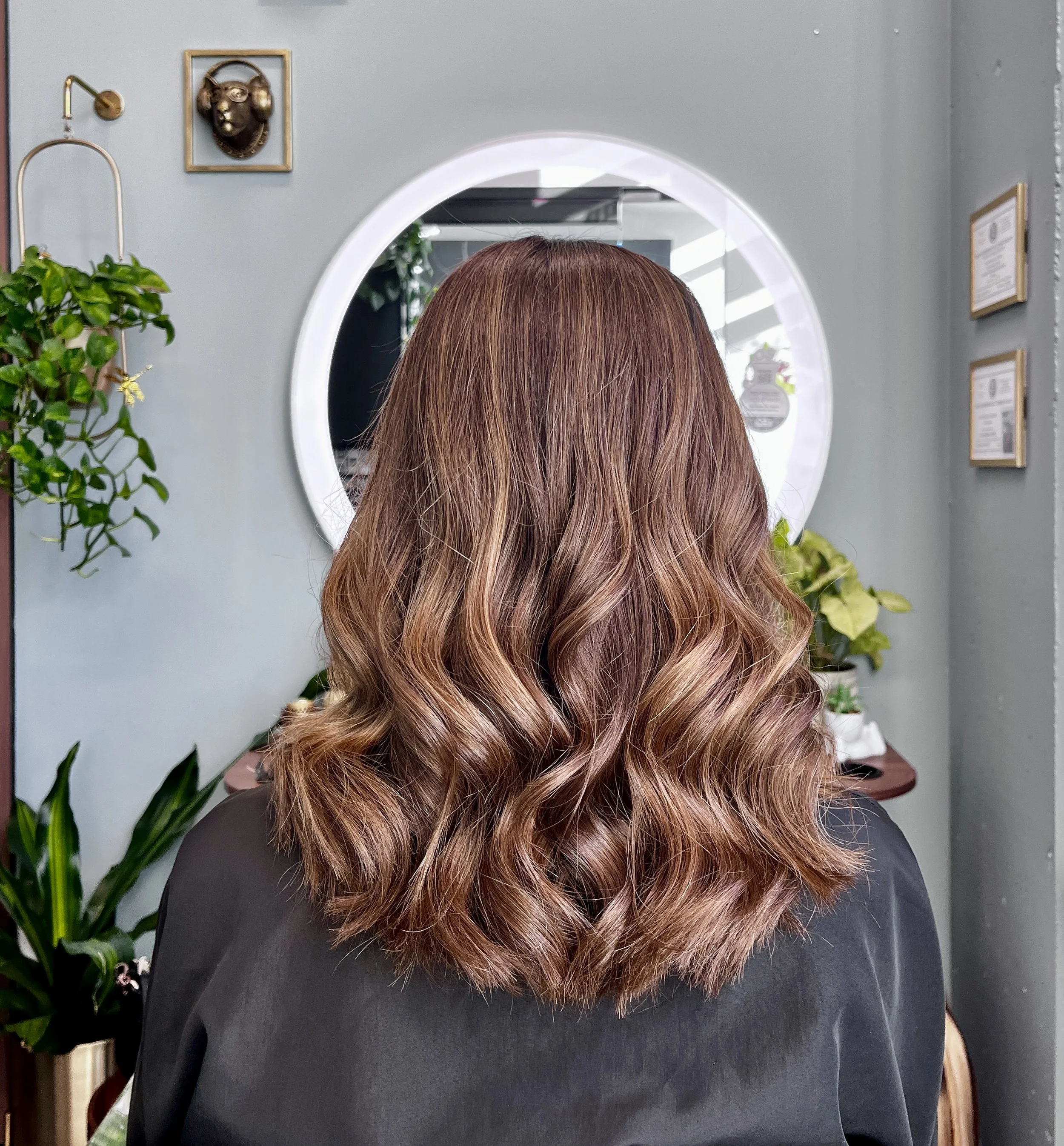 Healthy, brunette, dimensional color with natural extensions for fullness