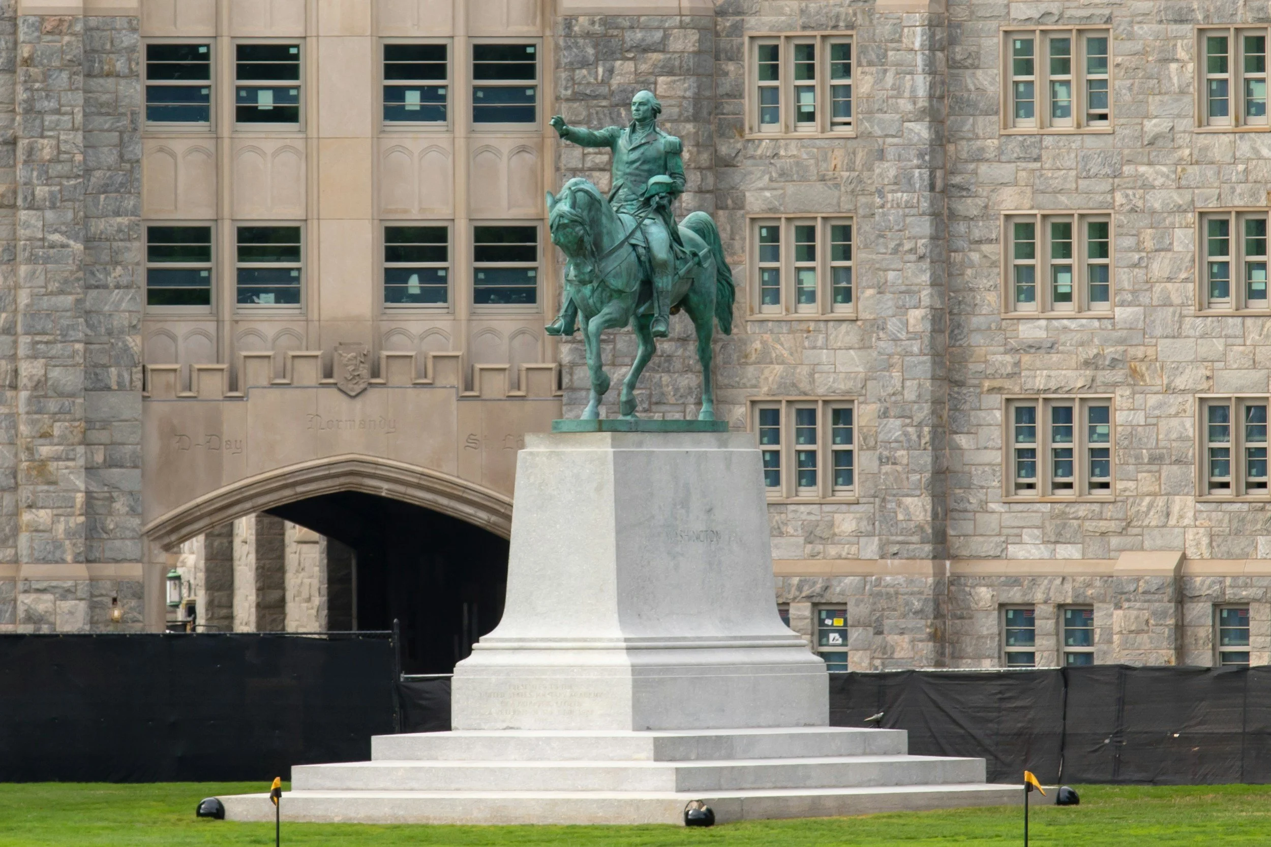 West Point cadet statue on campus representing U.S. Military Academy leadership and service