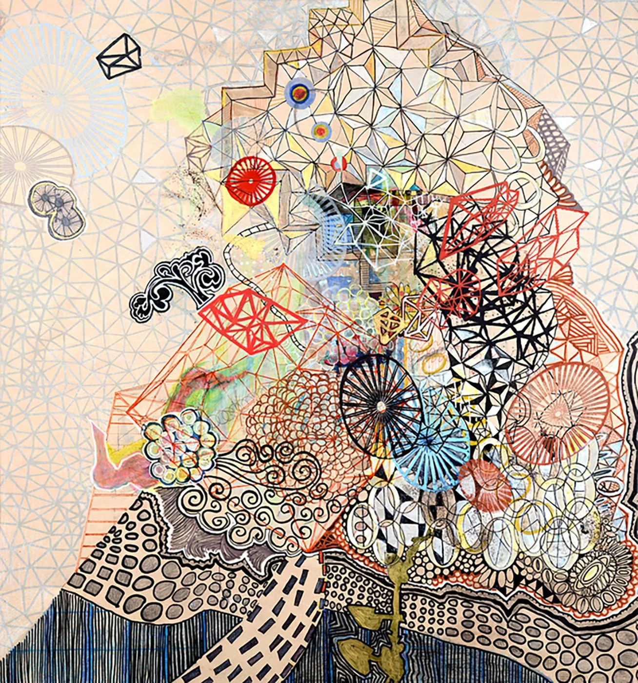 Cluster (Monoprint embellished with silkscreen, ink, watercolor and acrylic on Japanese paper) 30 x 40 in