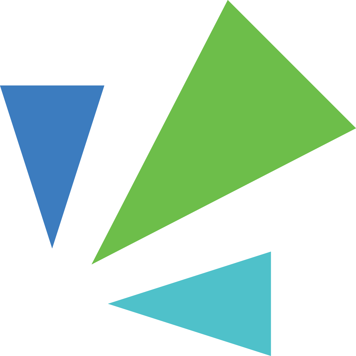 Three triangles in green, blue, and light blue on a black background.