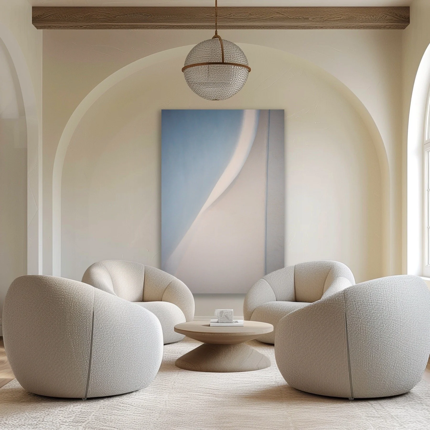 Large scale minimalist art photo in a stylish hotel lobby