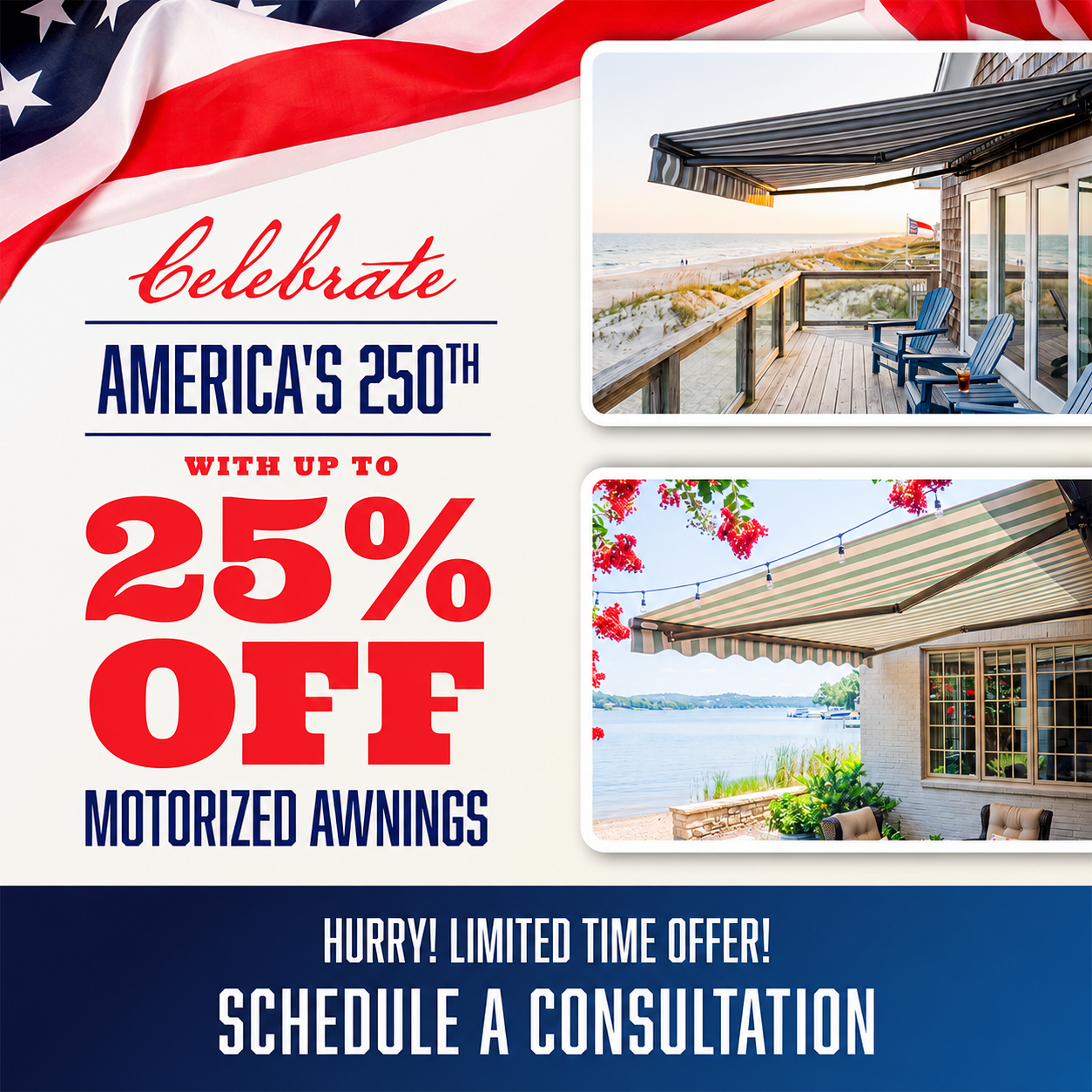 Celebrate America's 250th Birthday with Up to 25% Off Retractable Awnings