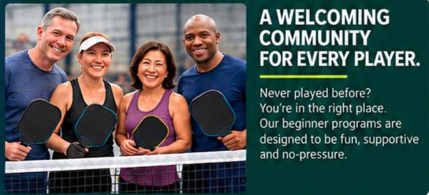 Adult beginner pickleball players at Passion Pickleball, a welcoming indoor pickleball club in Midland Park, NJ.