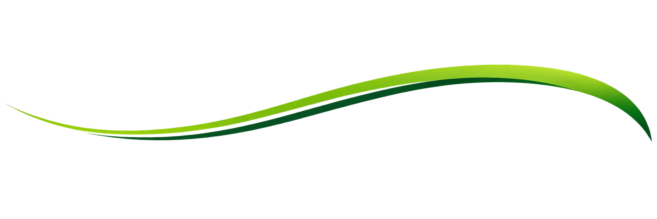 A stylized graphic of two overlapping wave-like shapes in shades of green, with one shape partially yellow at the end.