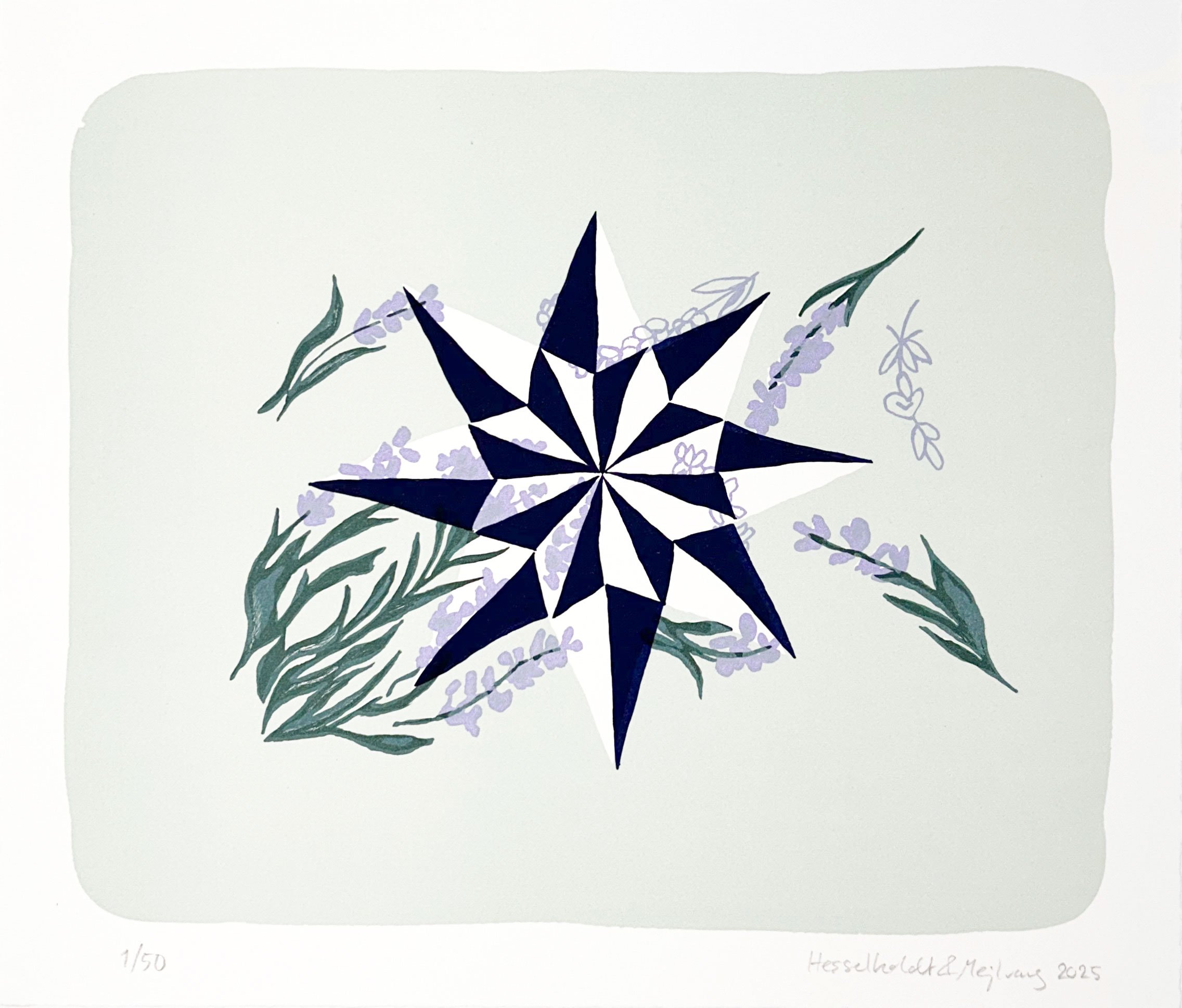 Eight-pointed star embedded in flowers