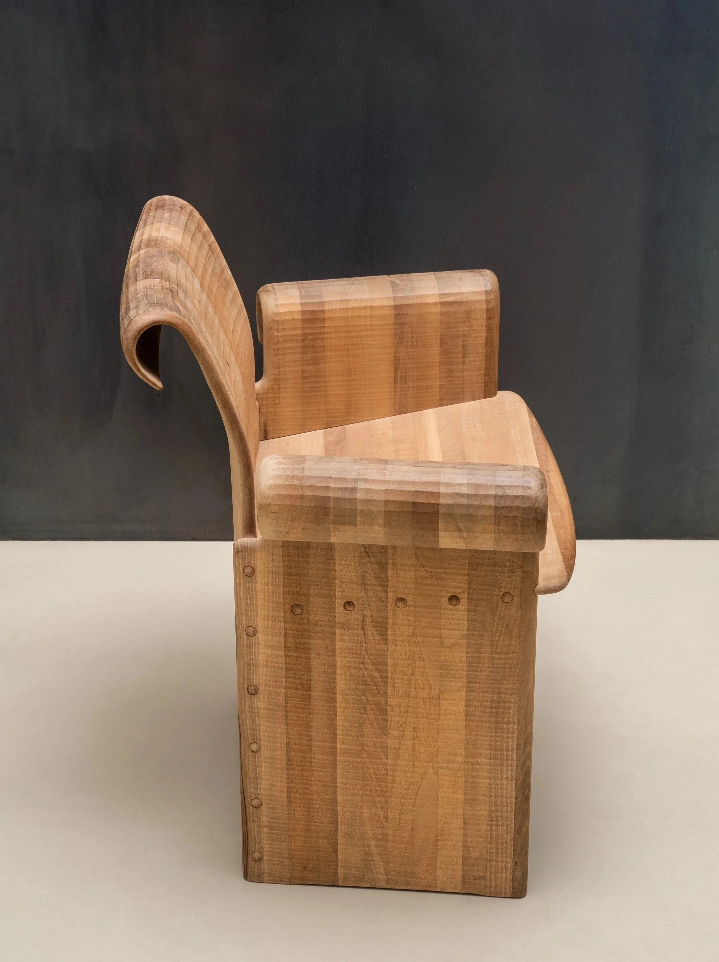 Rivadossi armchair, massive wood. 1970s.