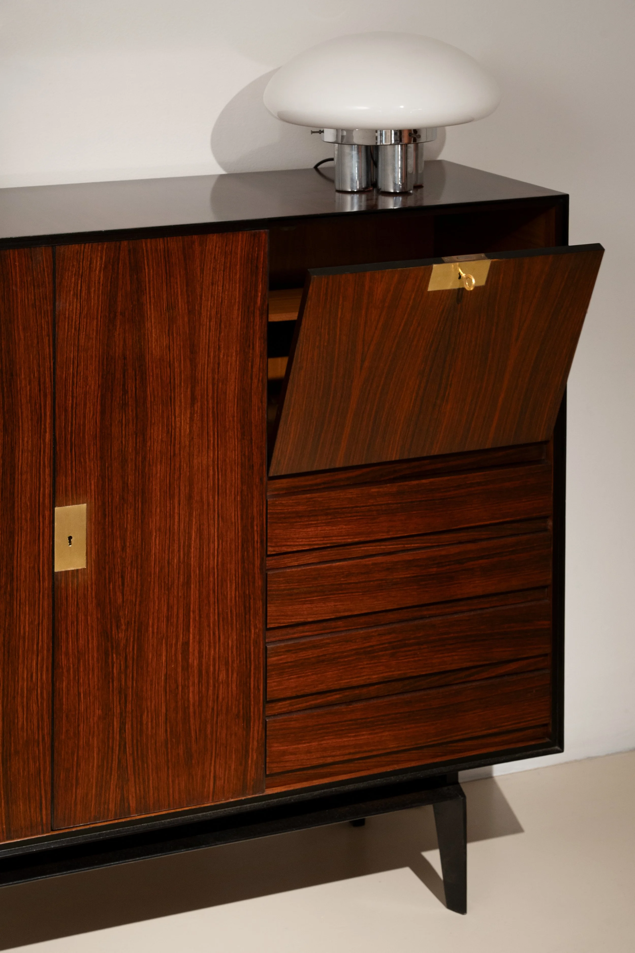 Pair of rosewood sideboards, Italian manufacture, 1950s