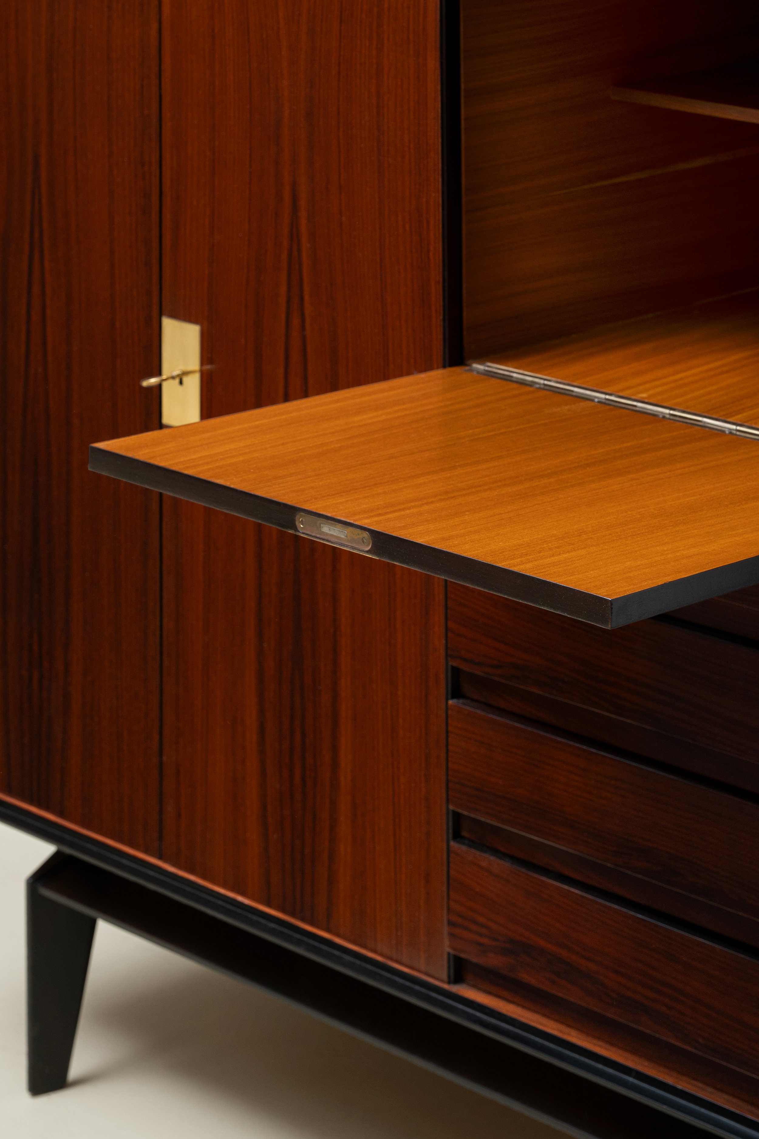 Pair of rosewood sideboards, Italian manufacture, 1950s