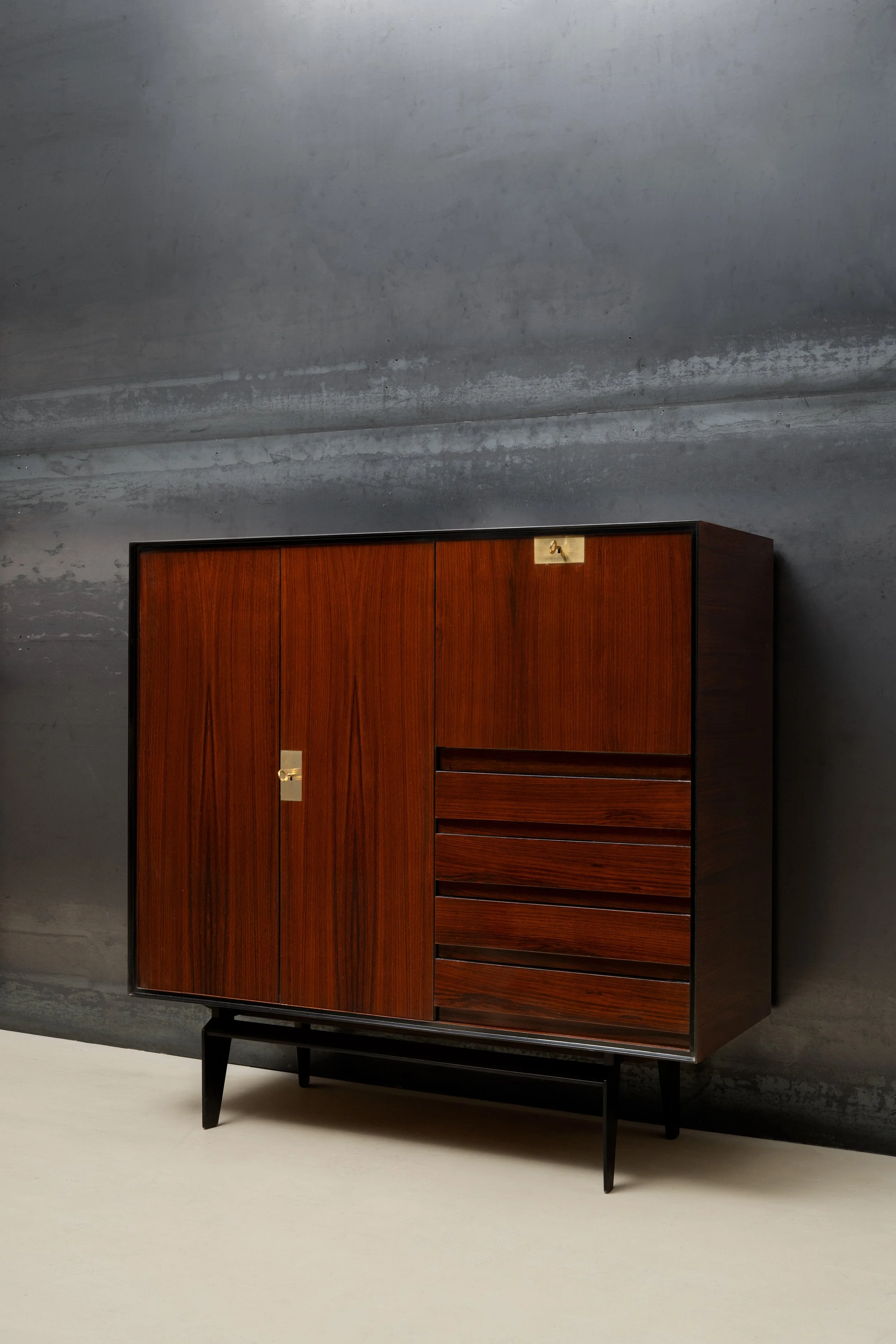 Pair of rosewood sideboards, Italian manufacture, 1950s
