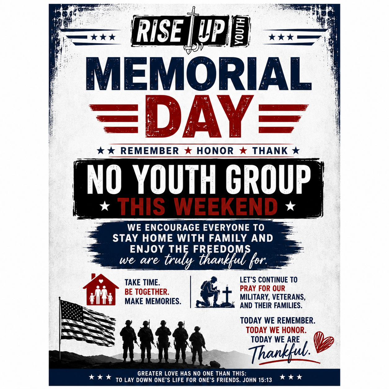 NO Youth Group - Memorial Weekend!
