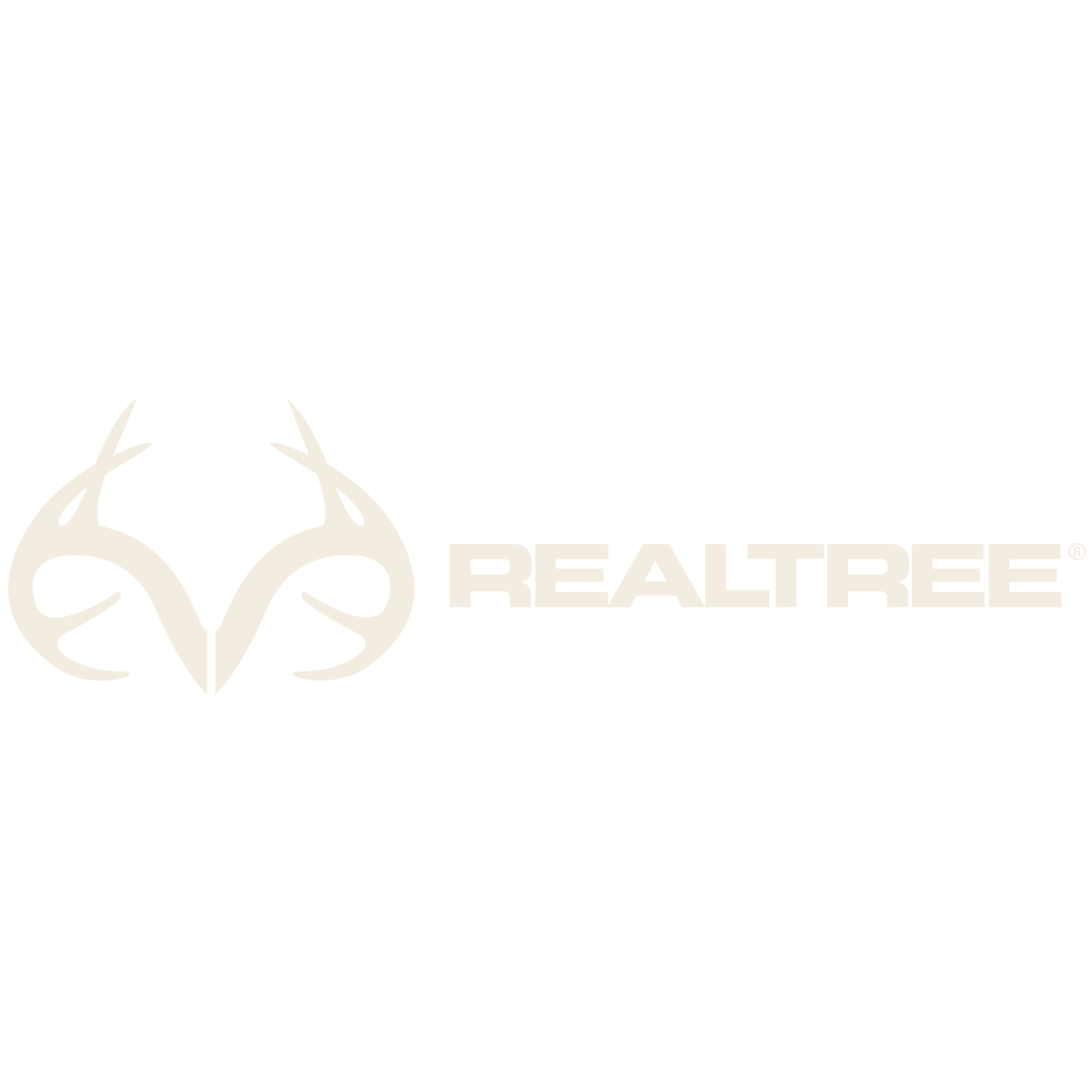 Black background with white logo of stylized deer antlers forming a face, and the word 'REALTREE' in bold letters.
