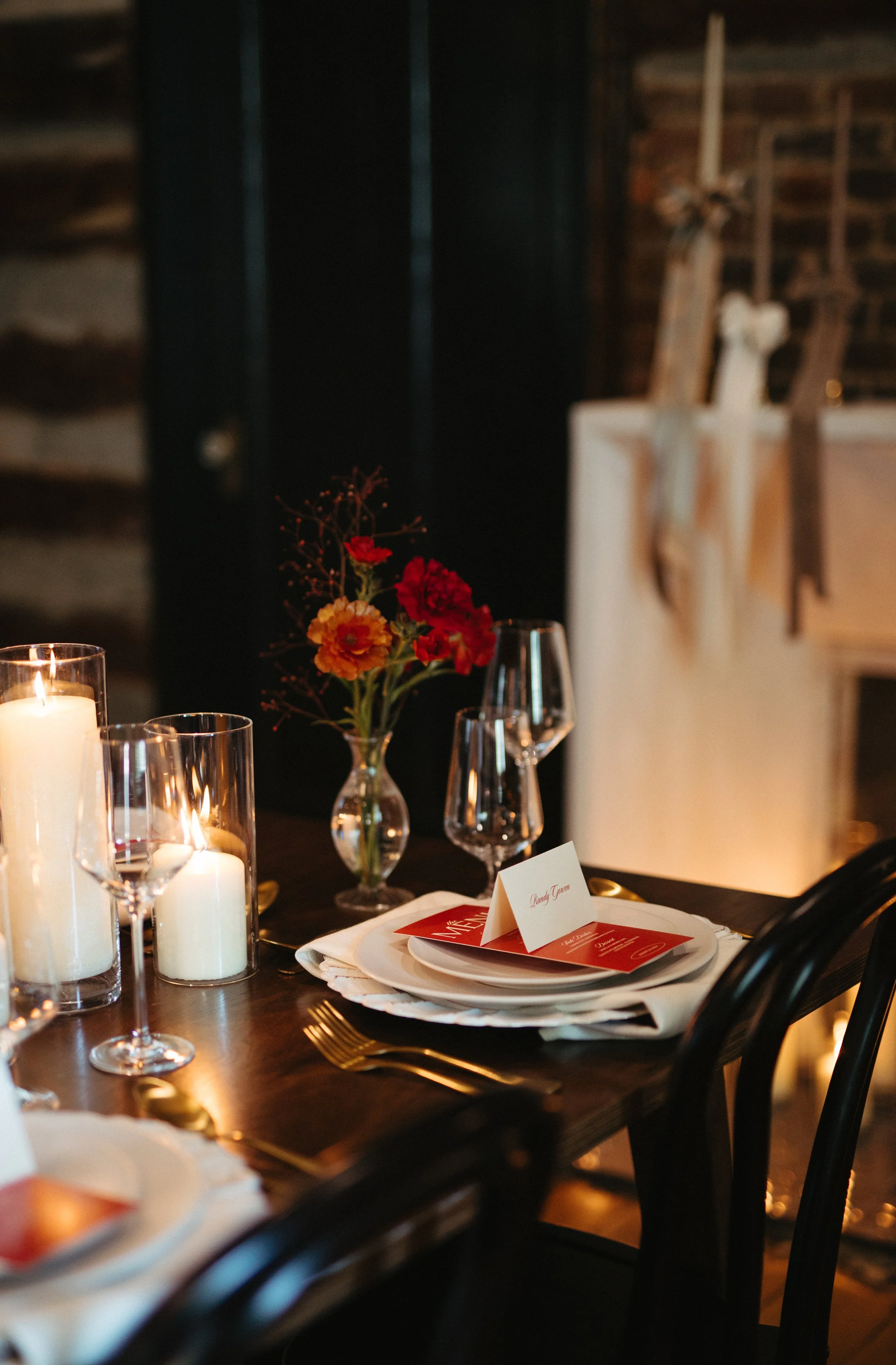 Candlelit tablescape at The Estelle in Nashville, TN.