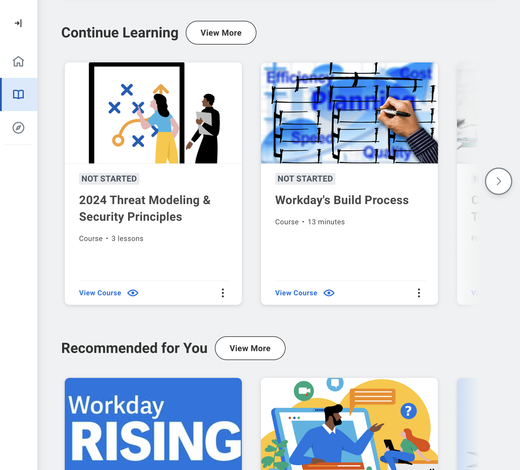 A screengrab of the homepage of the Workday Learning app
