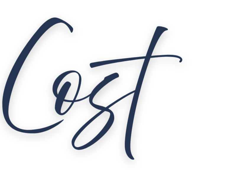 Stylized handwritten text spelling 'Cost' in dark blue on a transparent background.