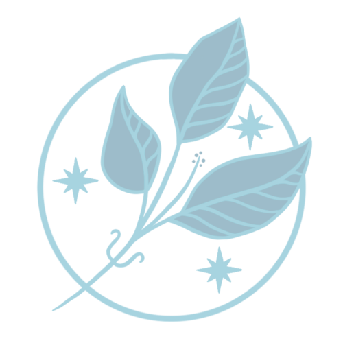 Be Integrative Psychology logo - A blue illustration of a plant with three leaves and surrounding stars inside a circle.