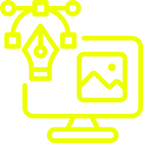 Illustrasjon av en dataskjerm med et bilde og en designert-penne, brukt til grafisk design eller digital kunst.