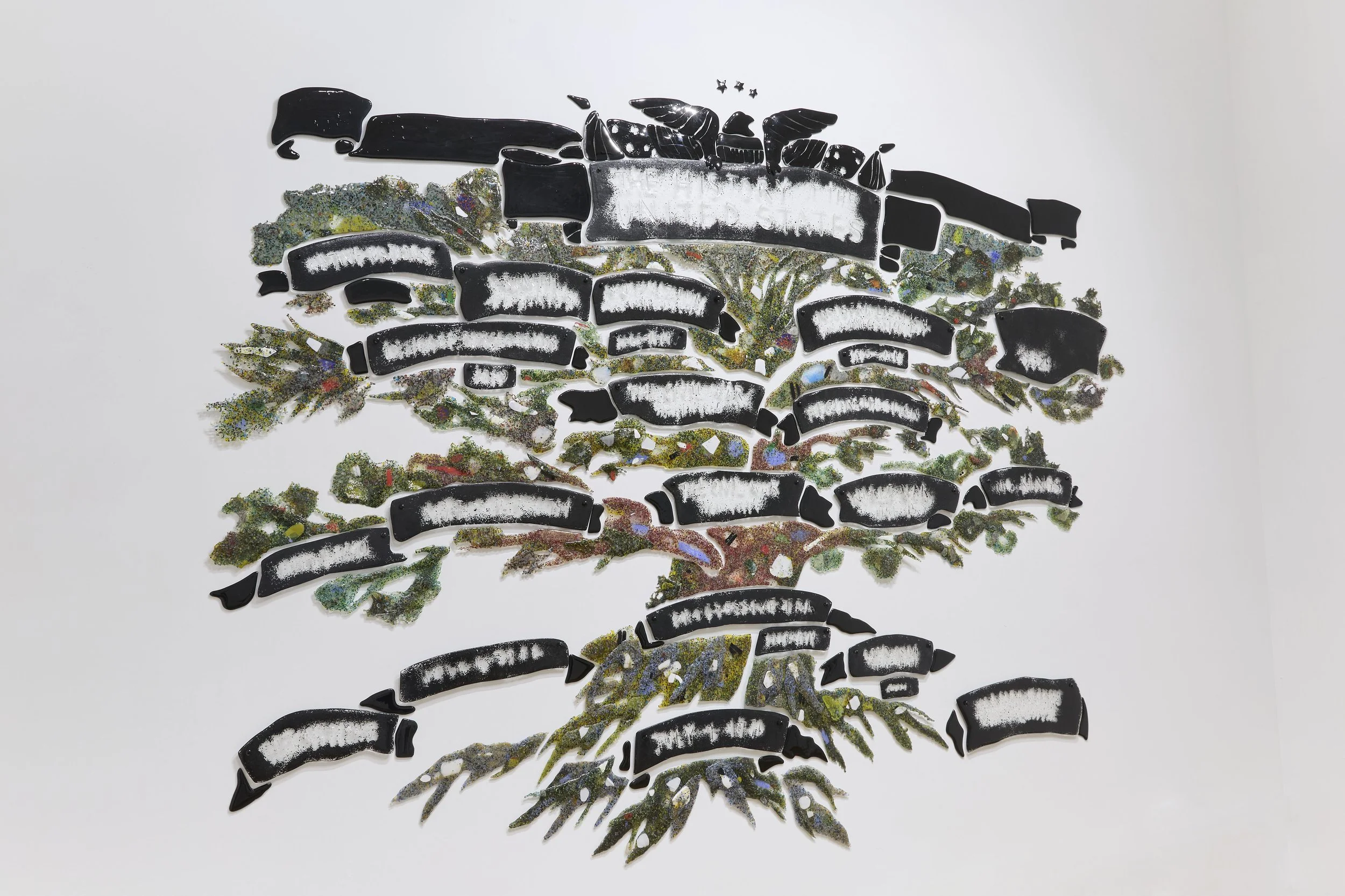 Beth Lipman,  The Map is Not the Territory , 2026.  Glass, metal, and adhesive  87 x 114 inches  Photo credit: Rich Maciejewski.