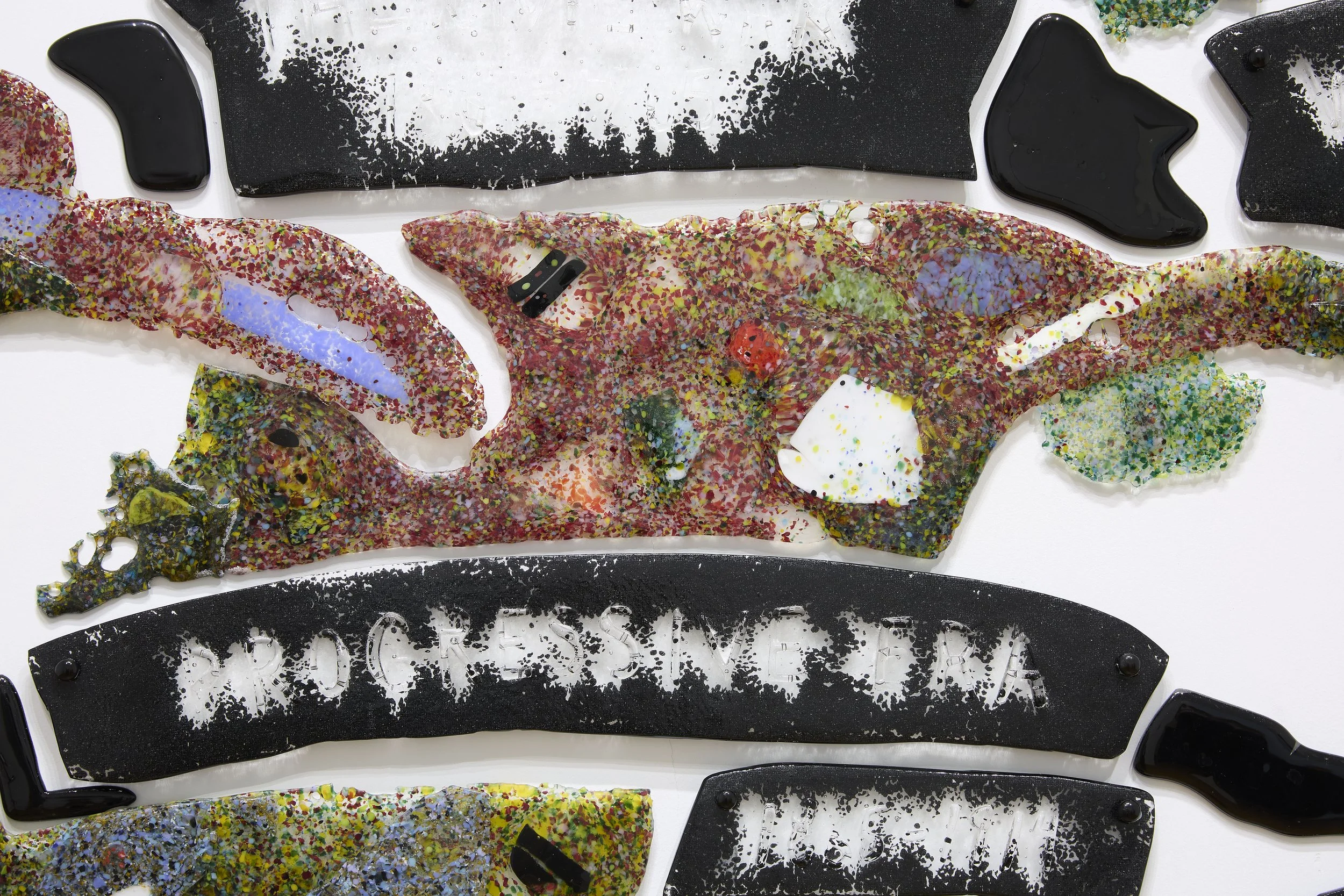 (detail) Beth Lipman,  The Map is Not the Territory , 2026.  Glass, metal, and adhesive  87 x 114 inches  Photo credit: Rich Maciejewski.