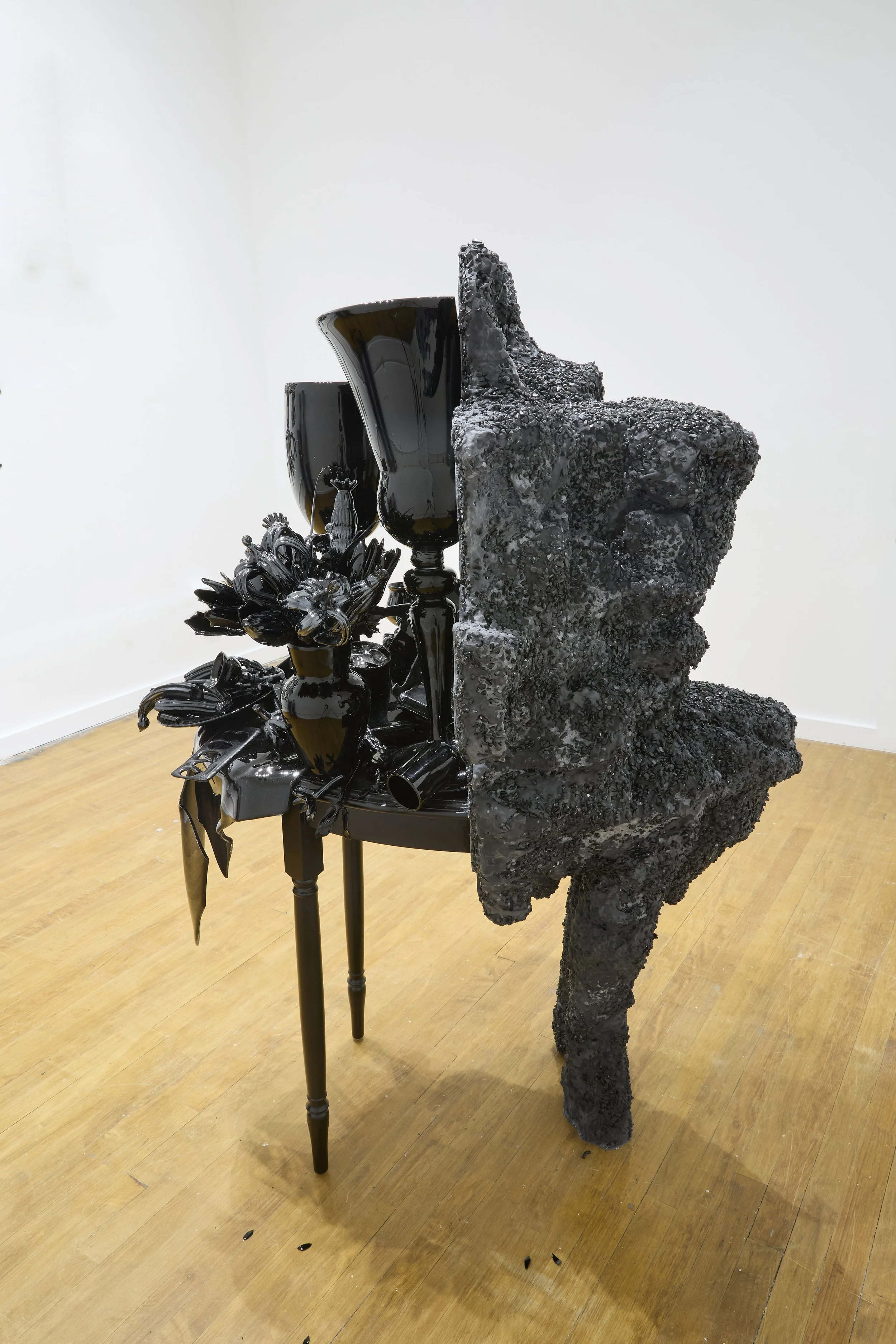 Beth Lipman,  Doppelgänger , 2026.  Wood, glass, metal, obsidian, polymer-enhanced gypsum, paint, and adhesive  61 x 35 x 45 inches  Photo credit: Rich Maciejewski.
