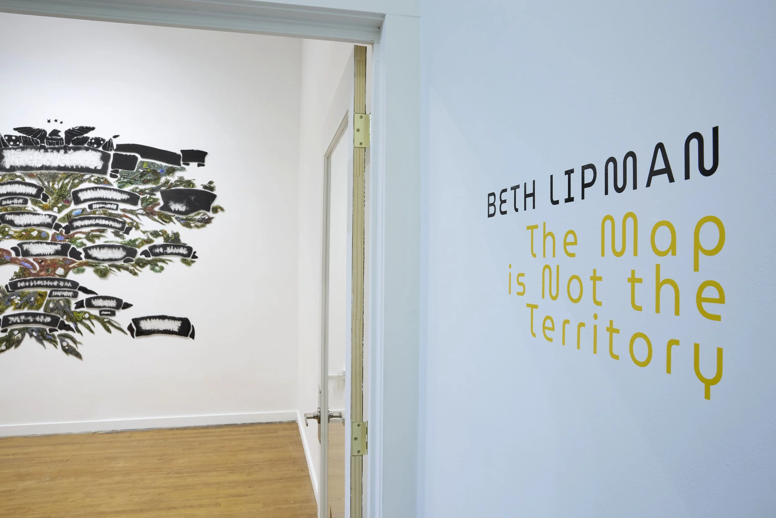 Installation image of  Beth Lipman: The Map is Not the Territory  at One-Off Exhibitions.  Photo credit: Rich Maciejewski.
