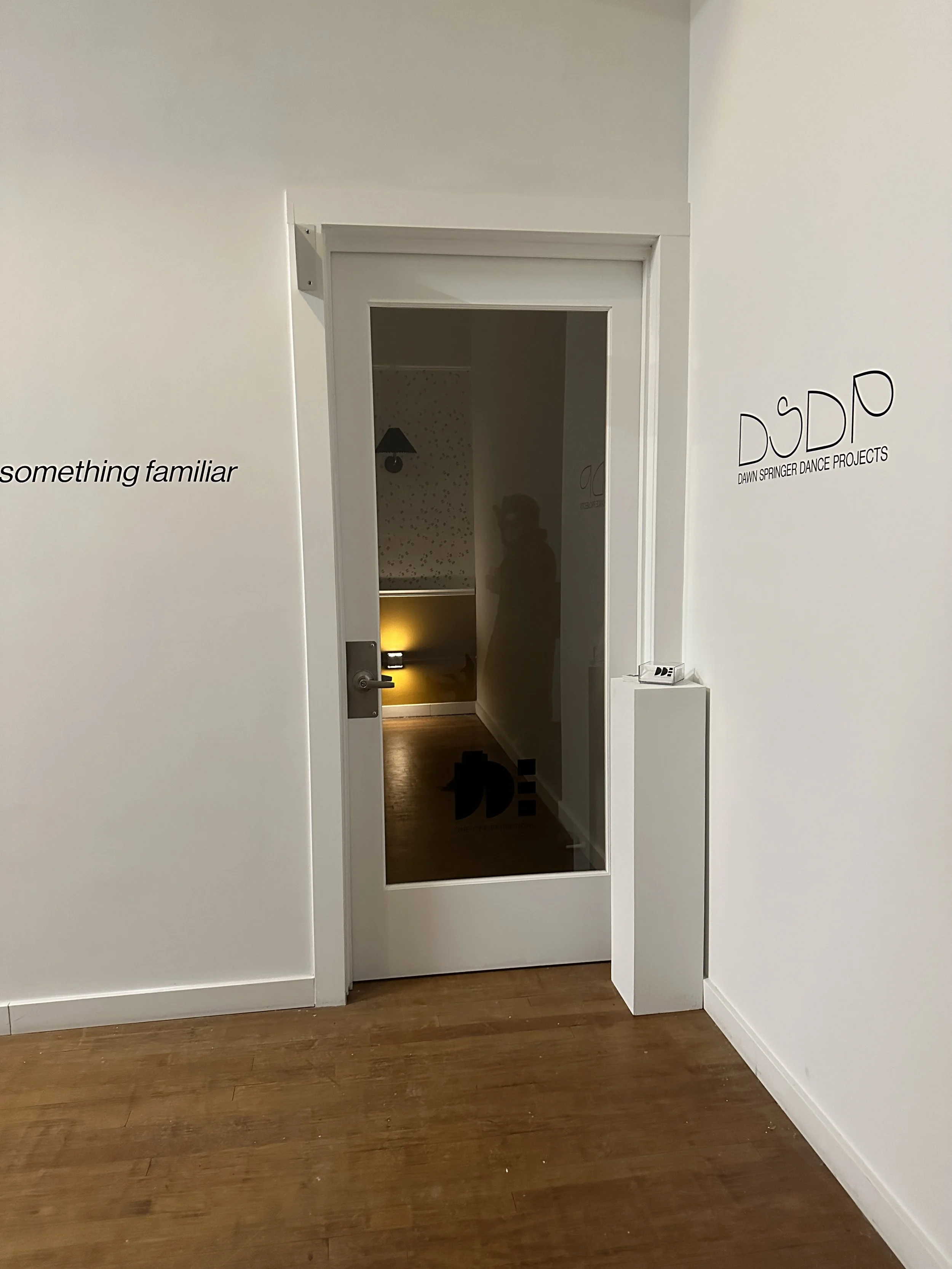 Installation image of something familiar by Dawn Springer Dance Projects at One-Off Exhibitions.