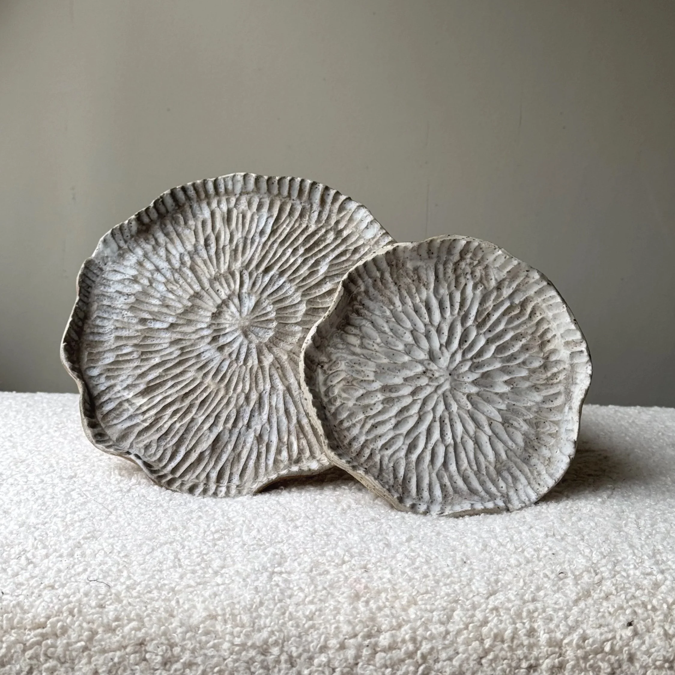 Carved Stoneware Plates - Set of 2
