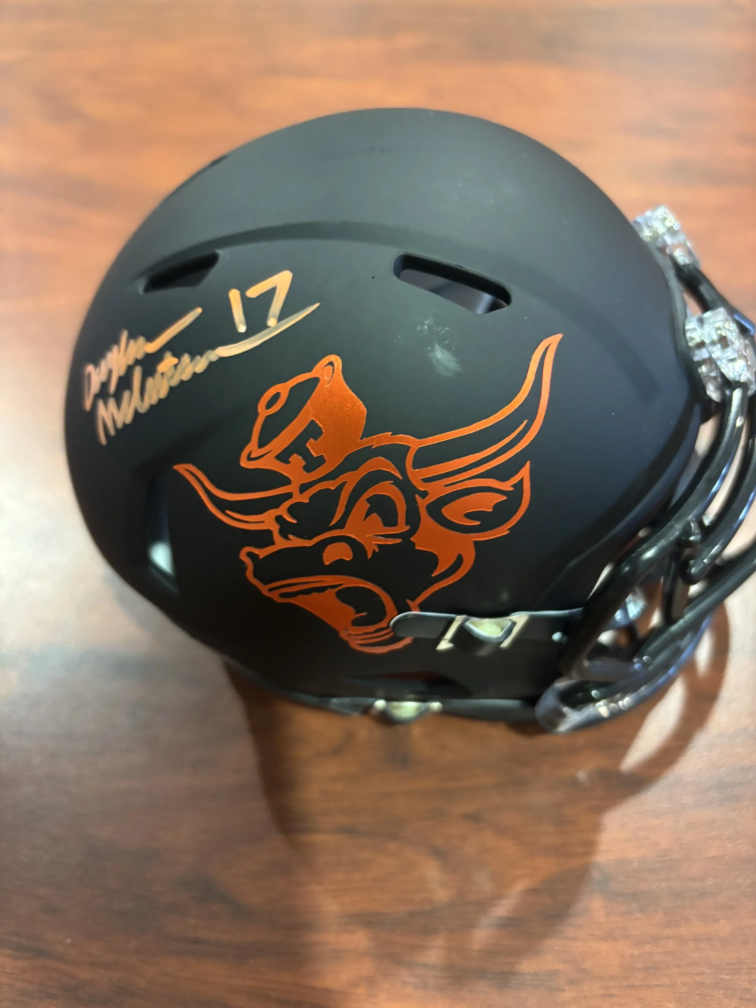 Daylan McCutcheon signed Screaming Bevo Mini Helmet