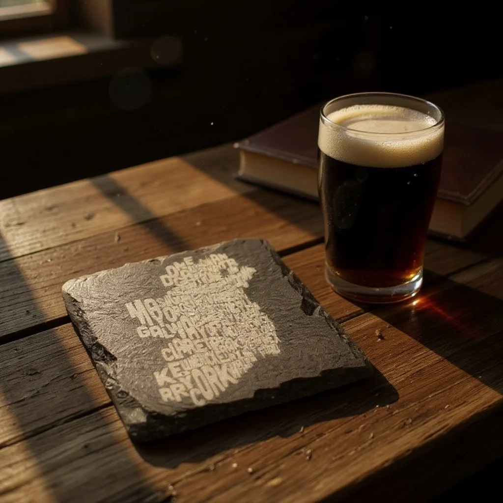 Irish slate coaster and Guinness