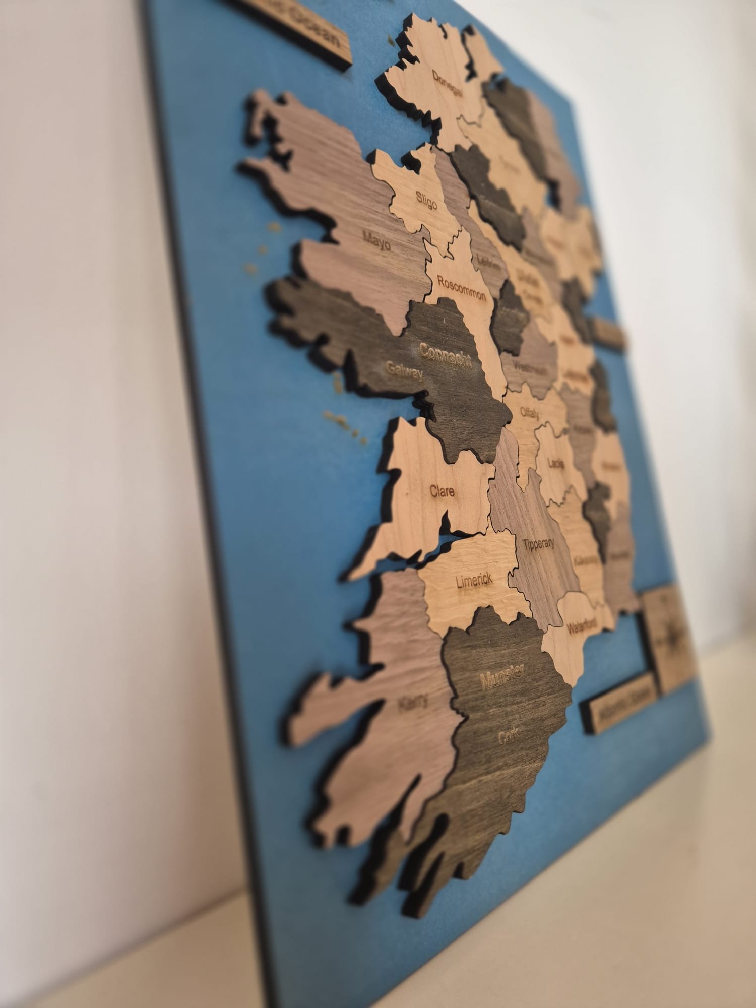 artisinal wooden Ireland home decor map — BOGANDBRASS