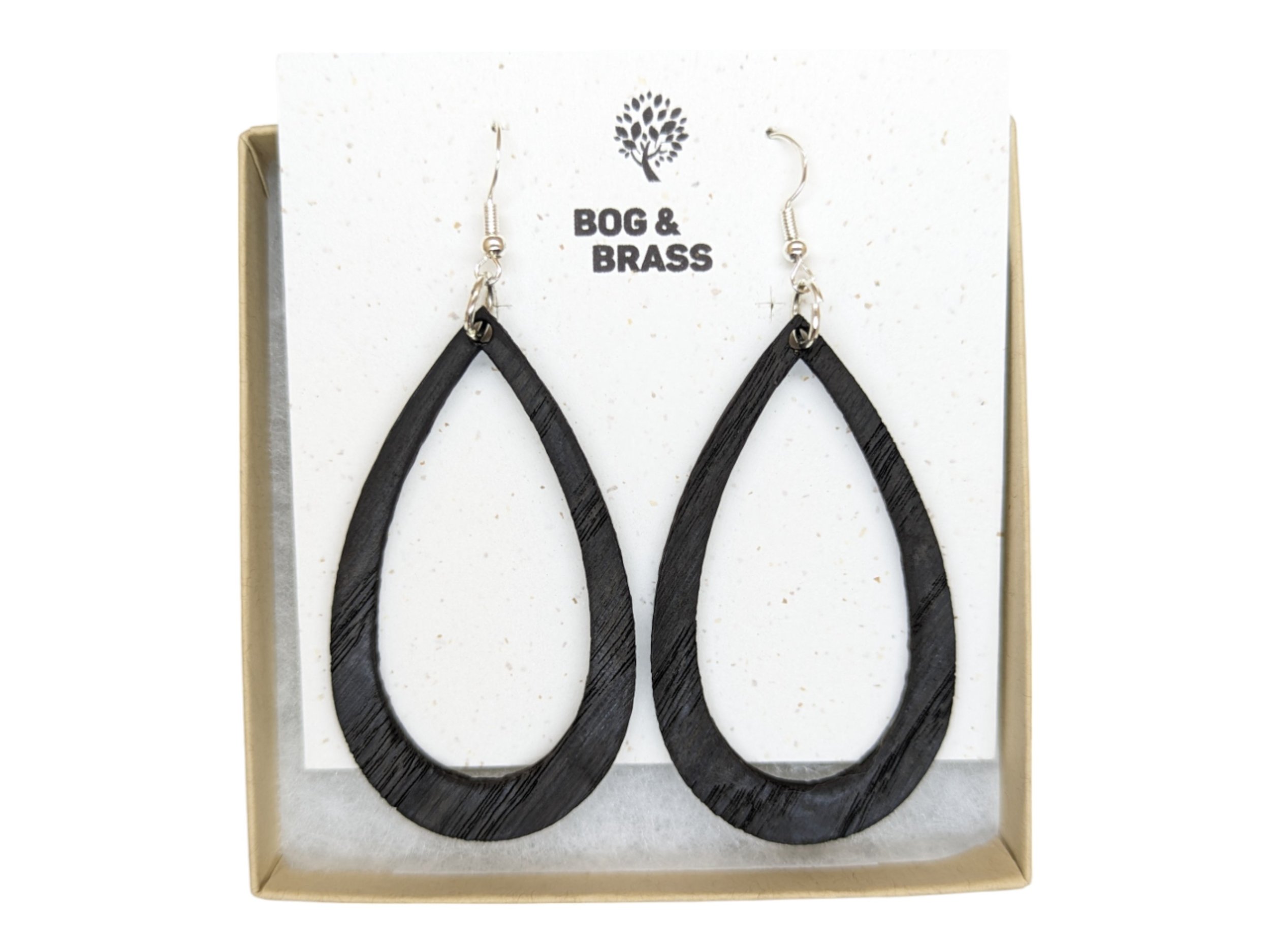 Irish Bog Oak Teardrop Hoop Earrings