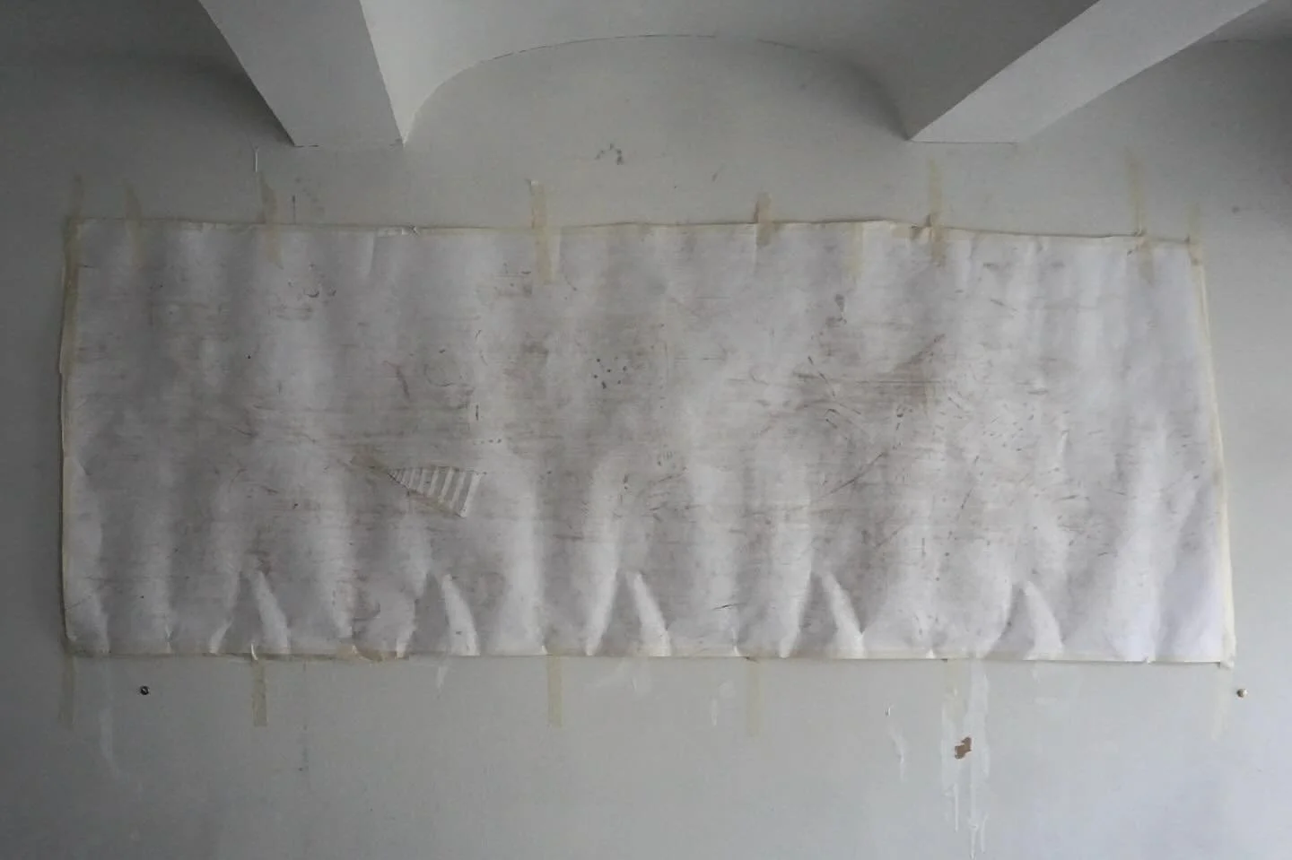 Foot Traffic 
Paper, Tape, Foot Prints, Dirt, Fallen Hair 
7 x 2 1/2 ft. (84 x 30 in.) 

C2tM - 2024