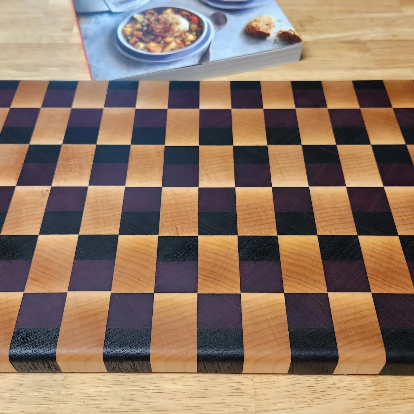 Cutting board for a friend, made with maple, purpleheart, and wenge. #cuttingboards #cuttingboard