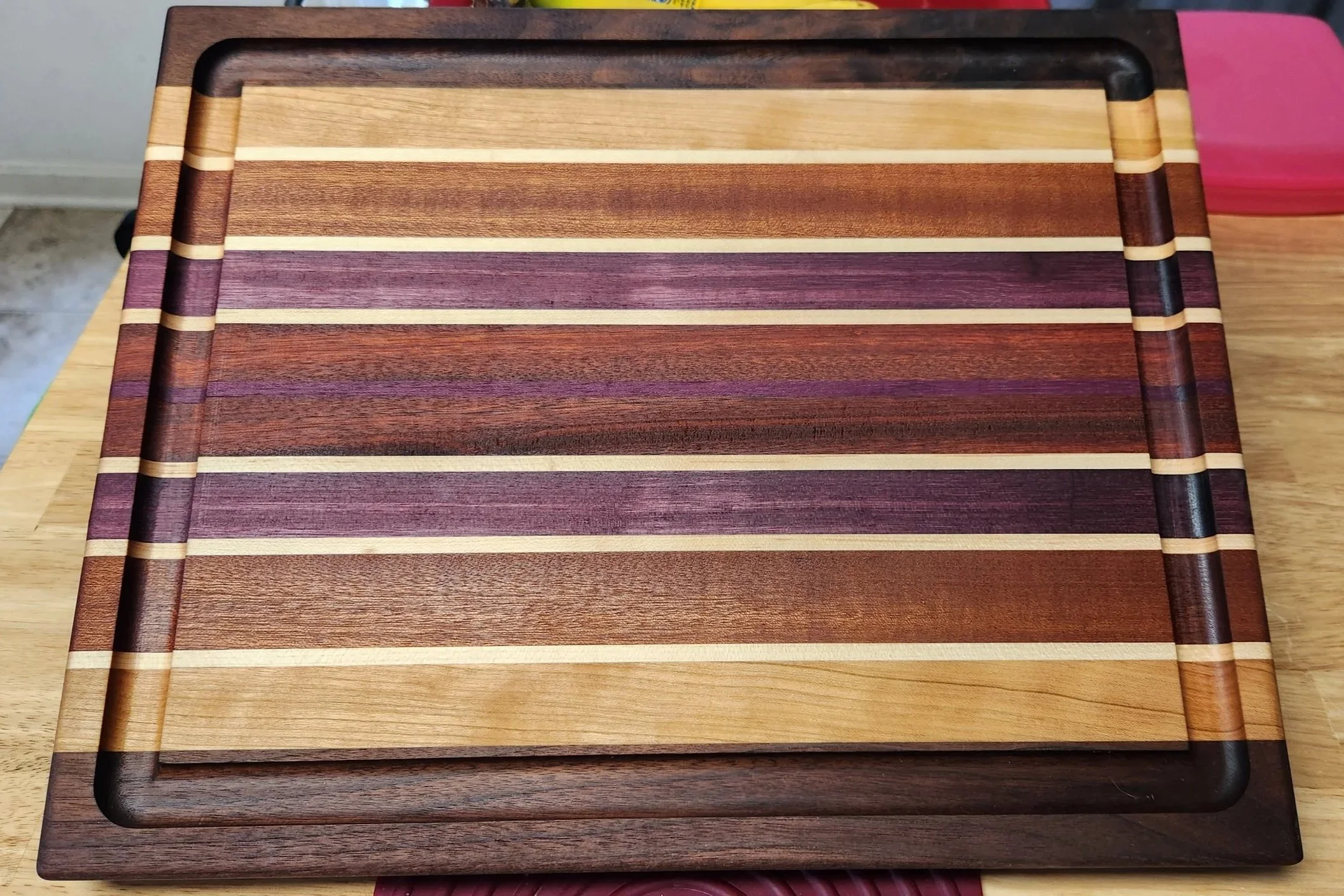 Edge Grain Hardwood Cutting Board, Purpleheart, Bloodwood, Maple, Sapele, Cherry, Walnut