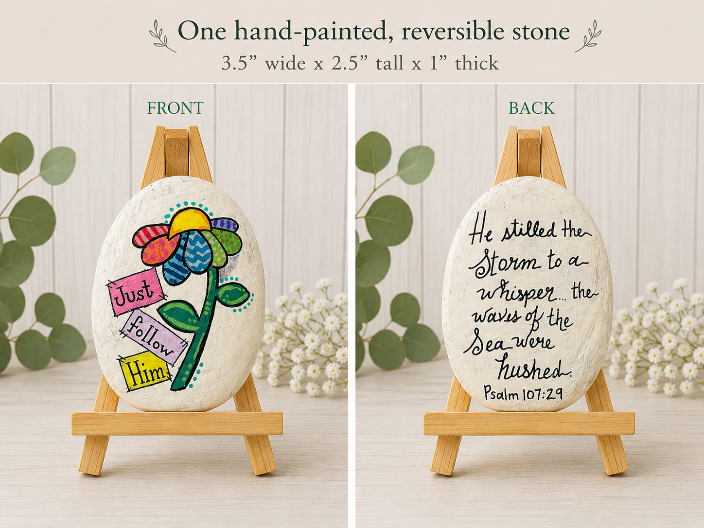 Just Follow Him - Hand-Painted Reversible Scripture Stone | Psalm 107:29