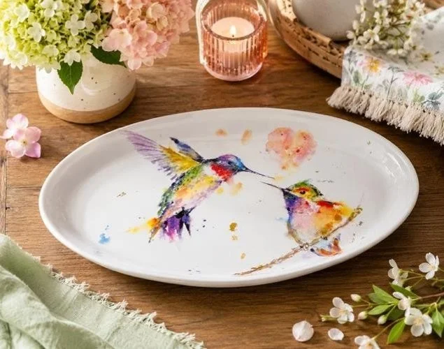 Watercolor Hummingbird Ceramic Tray