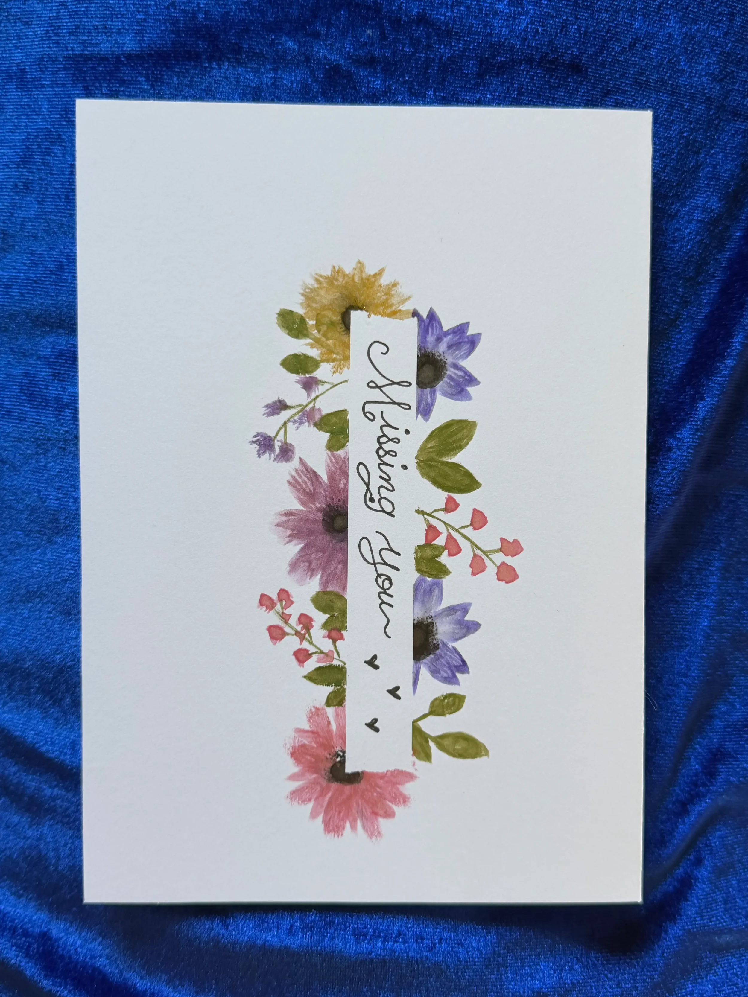 Hand-Painted Floral "Missing You" Card