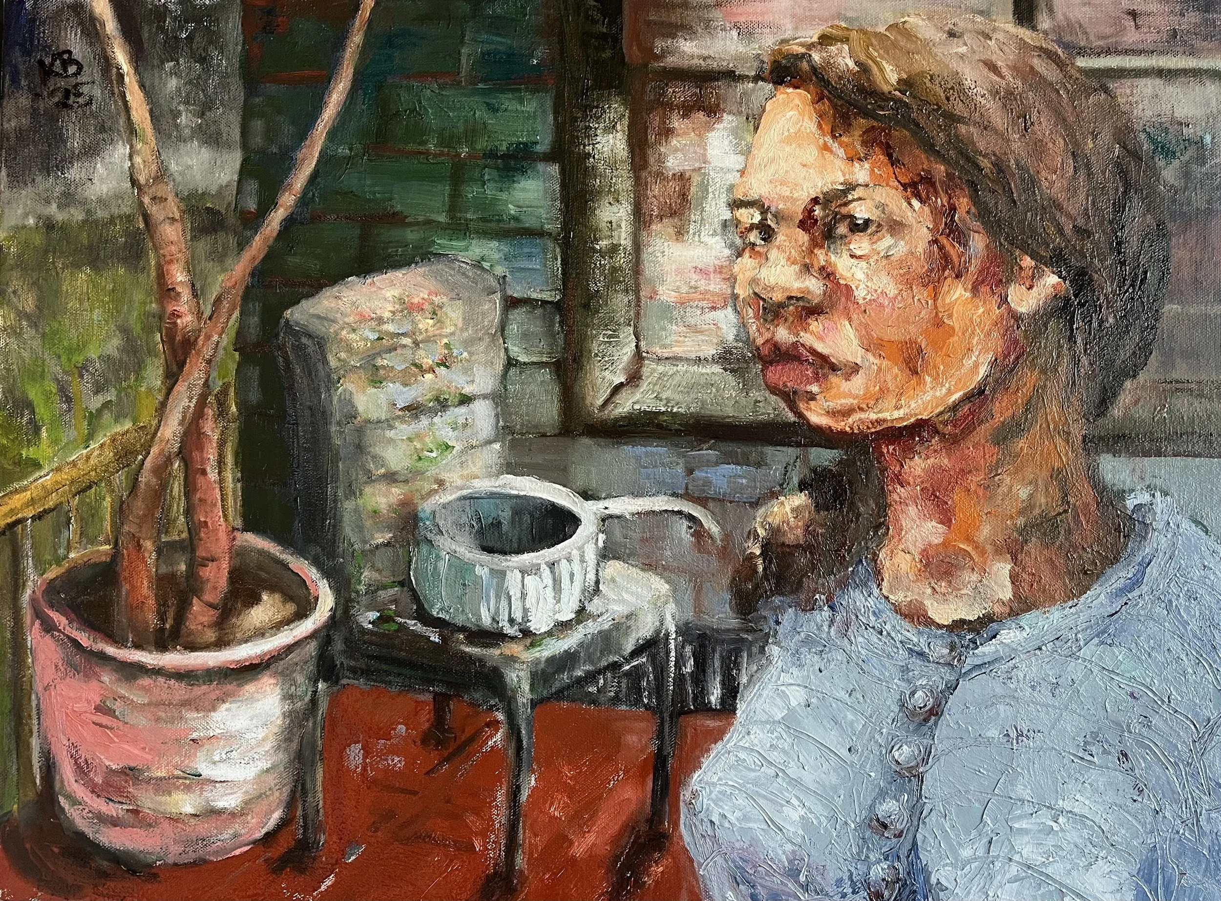 Sometimes its Better to Stay Outside,
Oil on Canvas, 2025,
24" by 18"