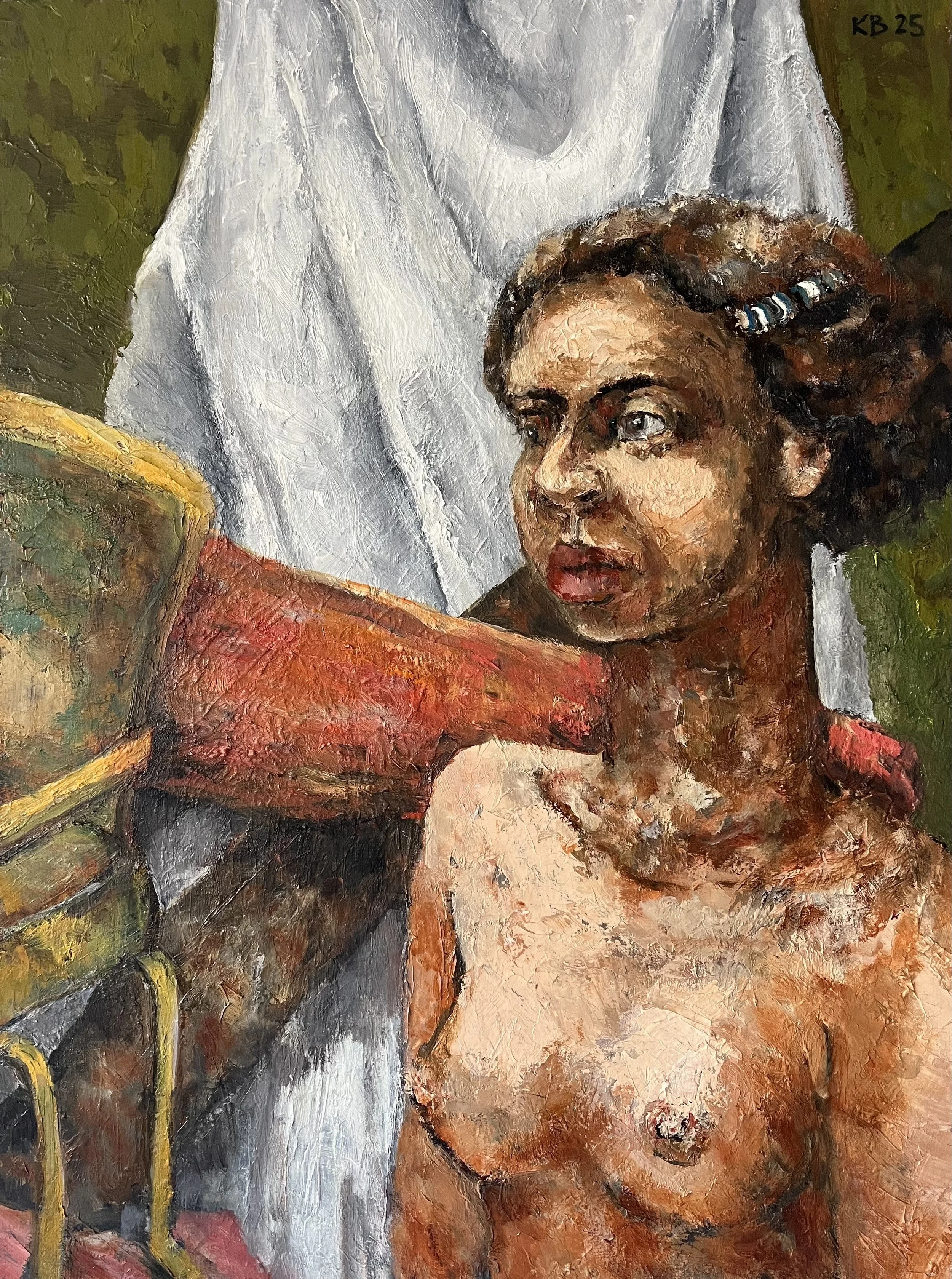 When Your Door is a Plastic Sheet,
Oil on Board, 2025,
18" by 24"