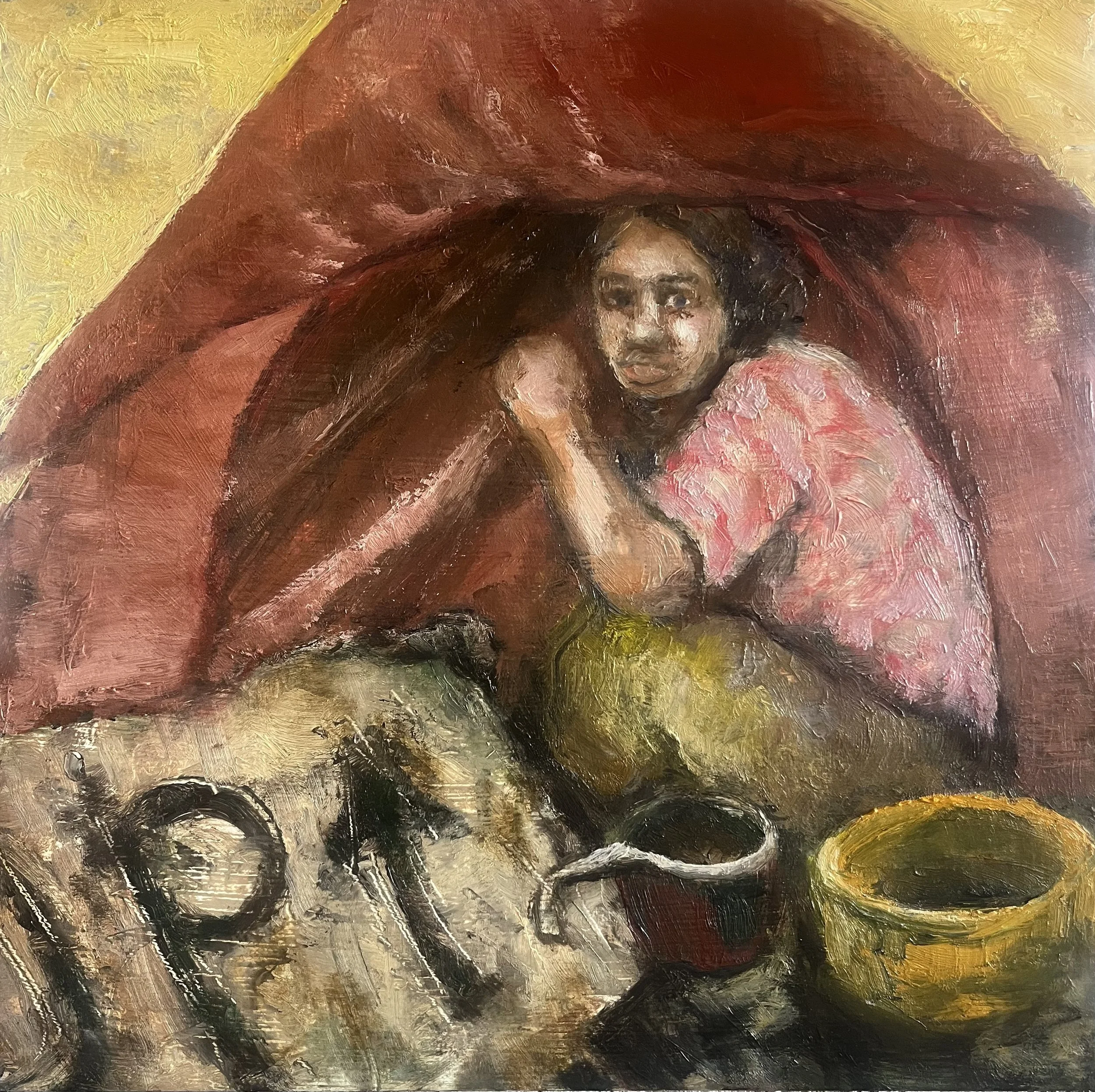 Hiding,
Oil on Board, 2025,
10" by 10"