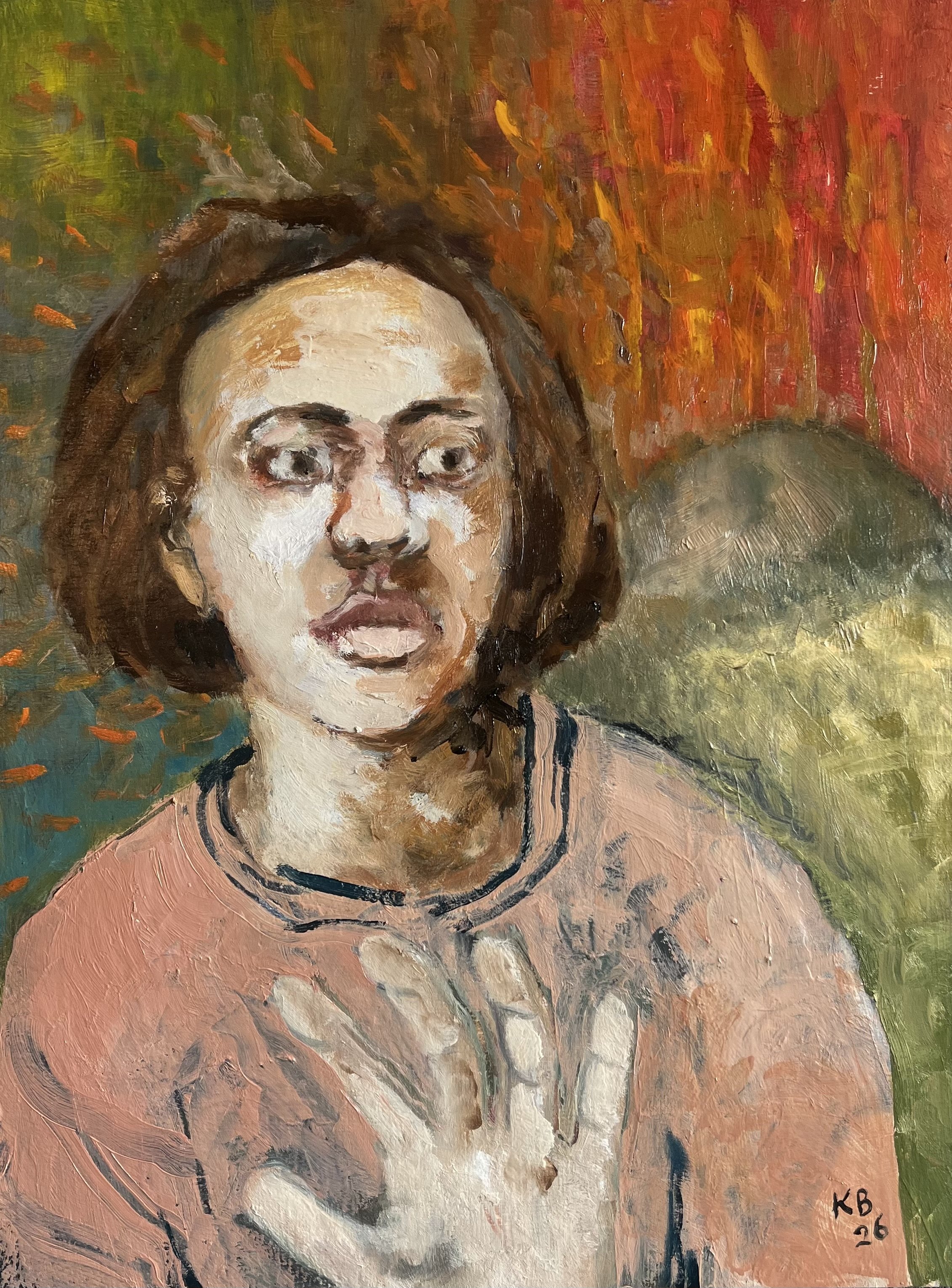 Talk to the Hand
Oil on Board, 2026
12" by 18"